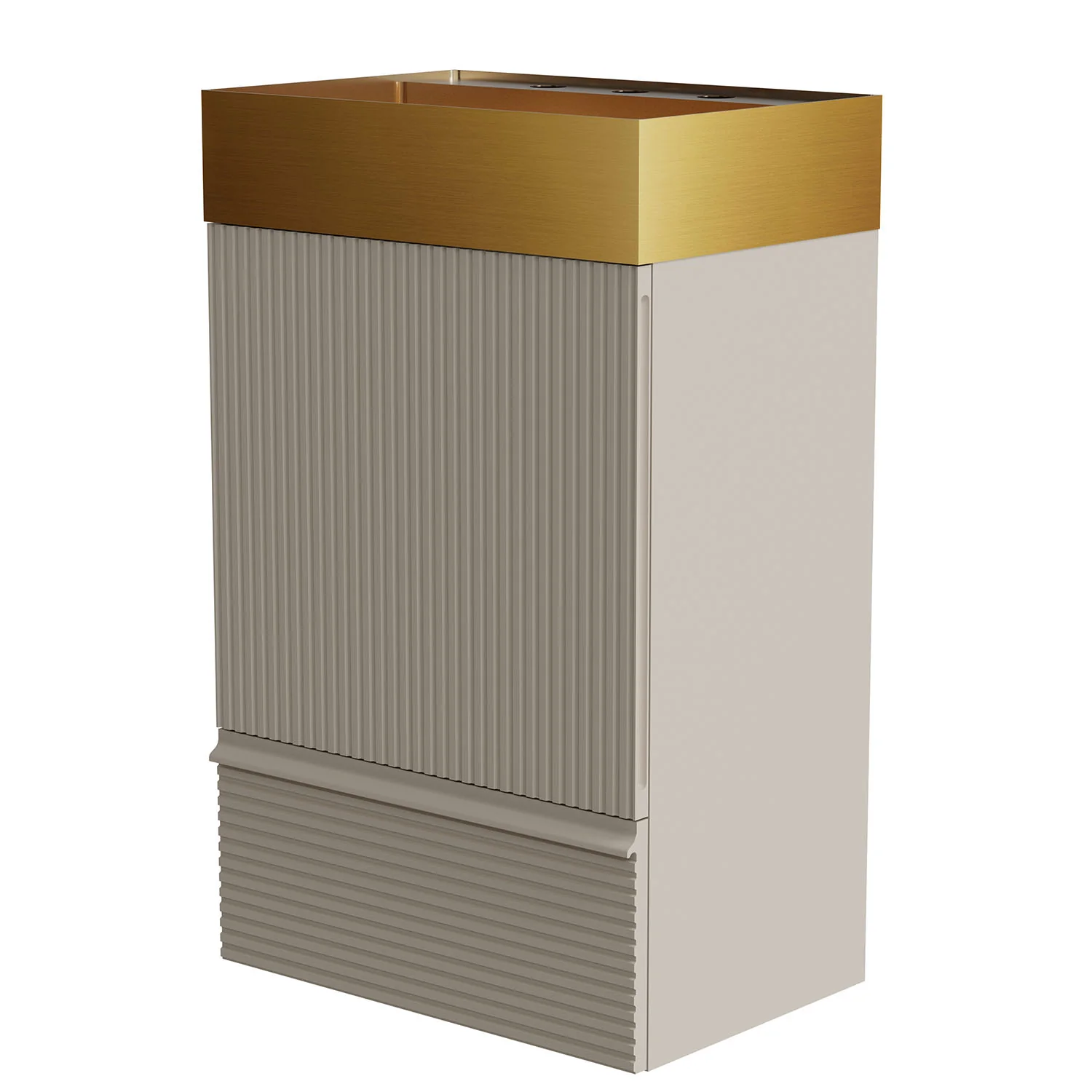 20" Compact Fluted Gray Freestanding Bathroom Vanity with Brushed Gold Sink - Image 4