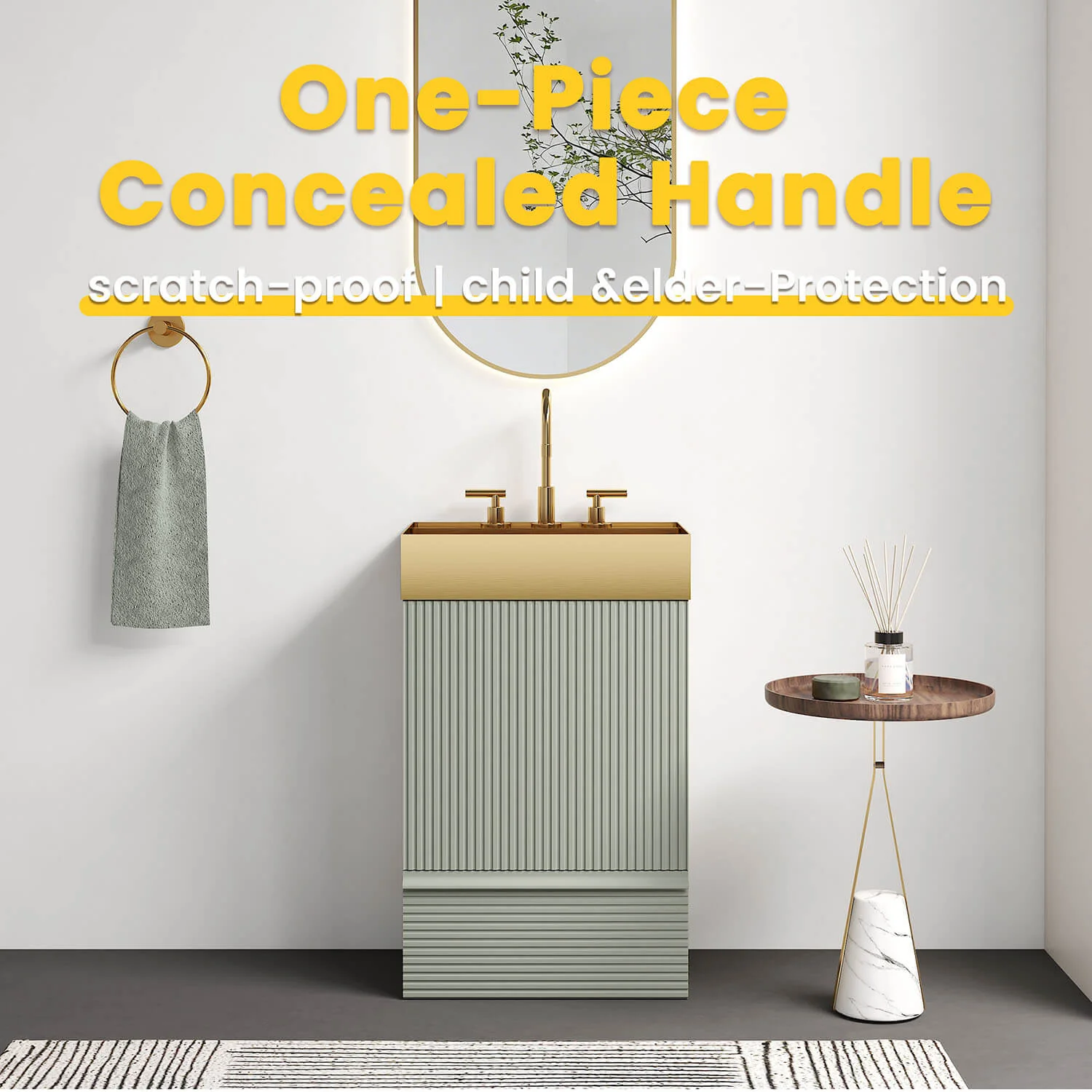20" Striped Green Bathroom Vanity with Brushed Gold Sink - Image 4