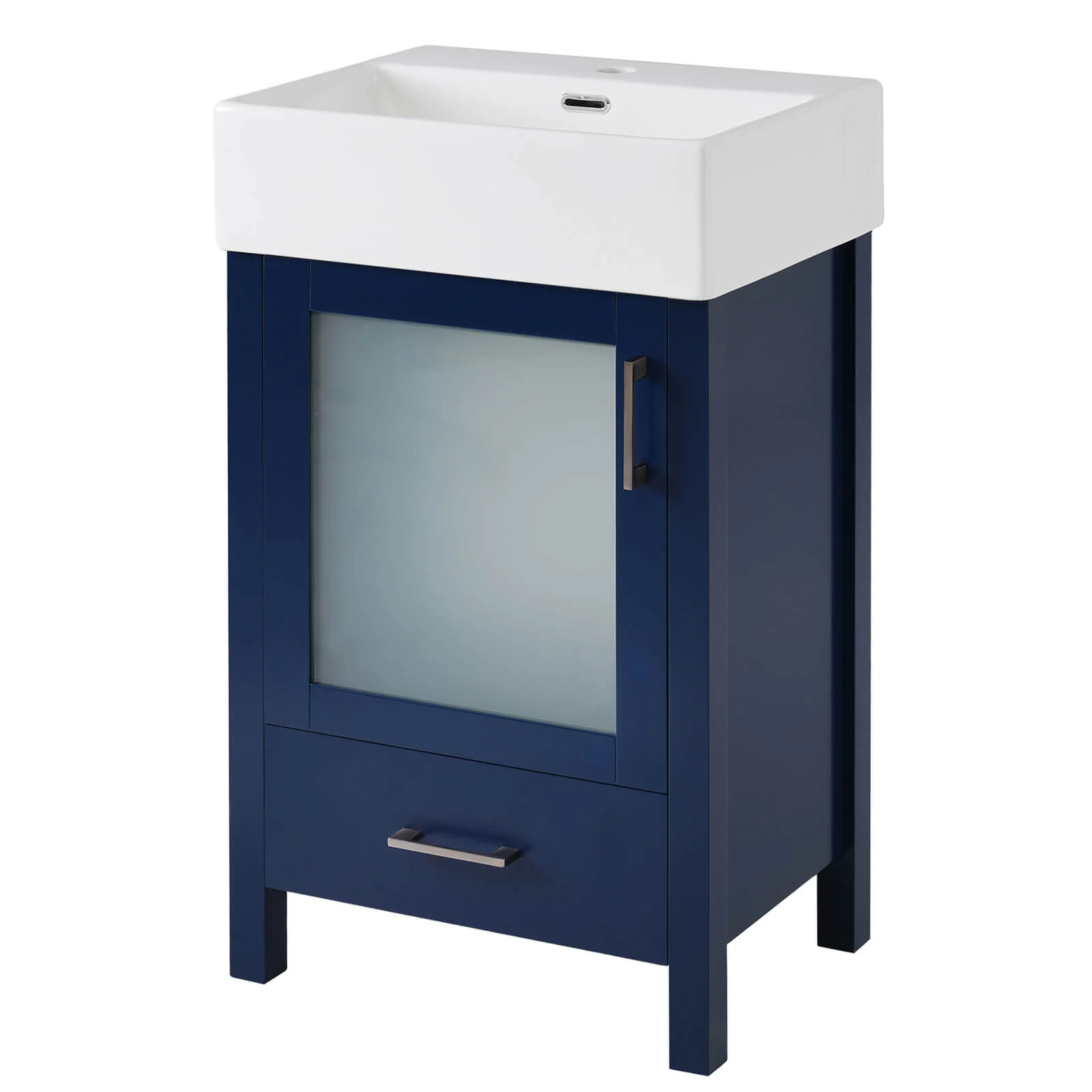 20" Blue Vanity with Frosted Glass Door - Image 12