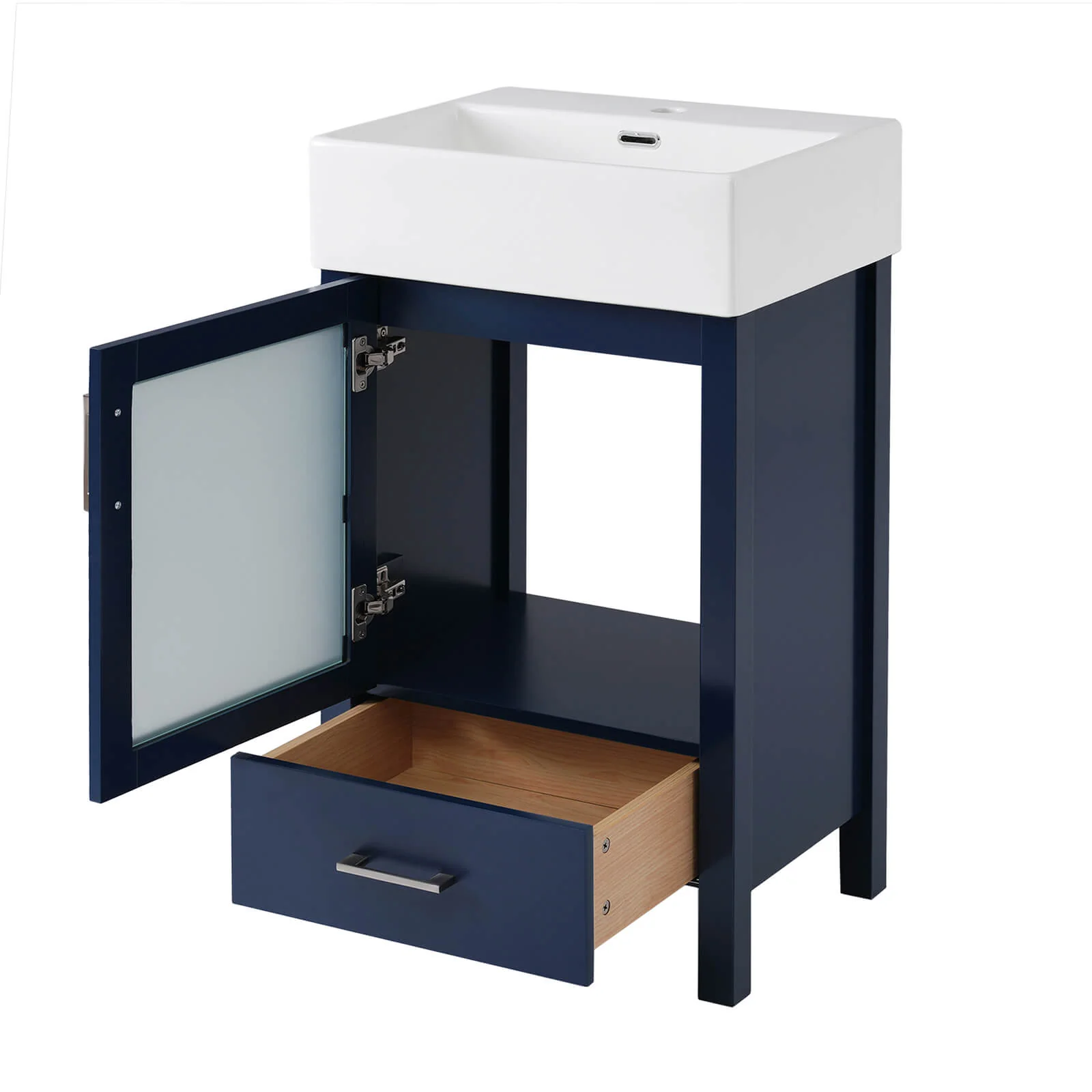 20" Blue Vanity with Frosted Glass Door - Image 13