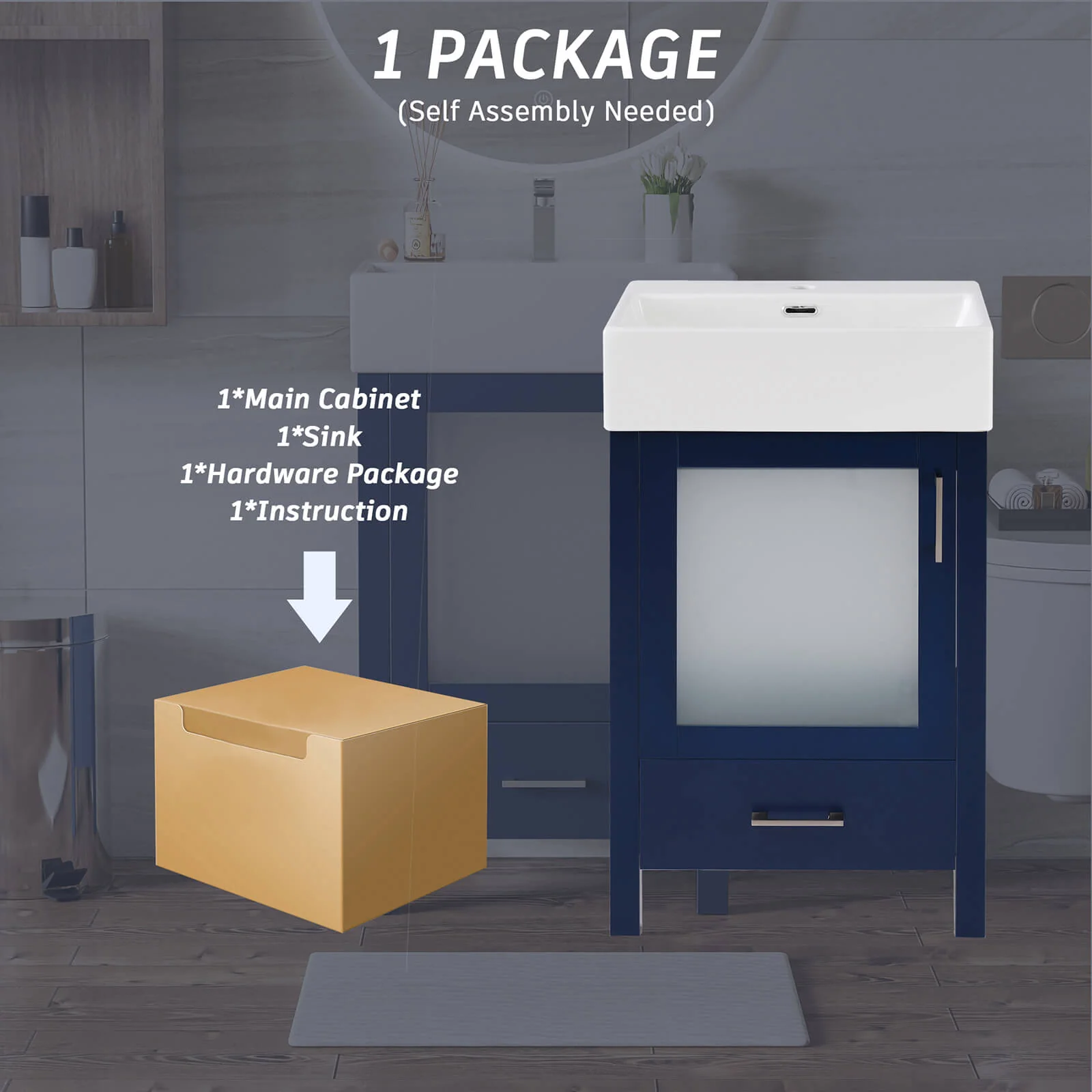 20" Blue Vanity with Frosted Glass Door - Image 5
