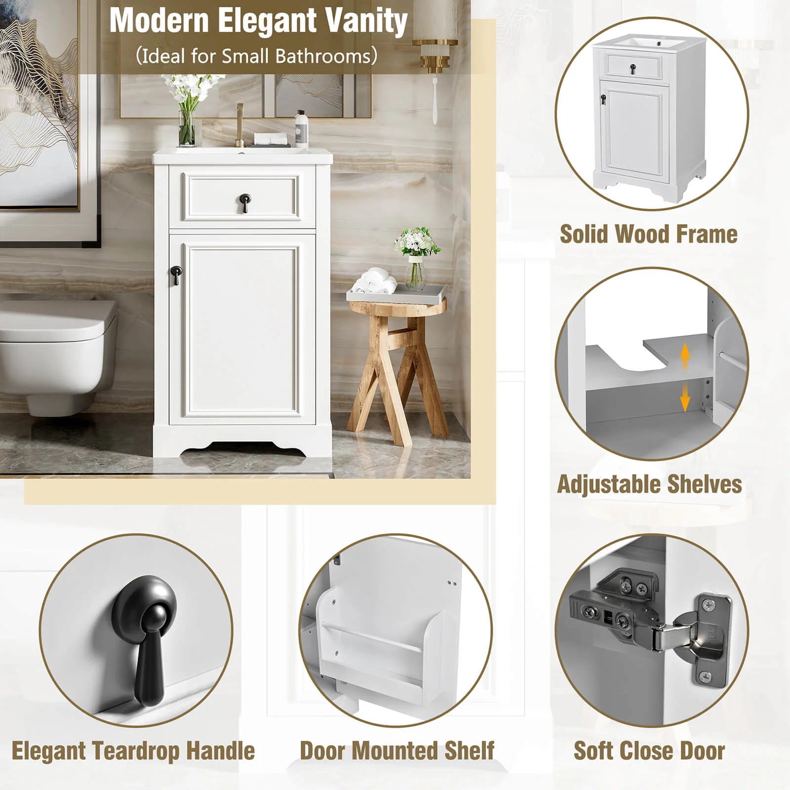 20" White Mid-Century Modern Freestanding Vanity - Image 4
