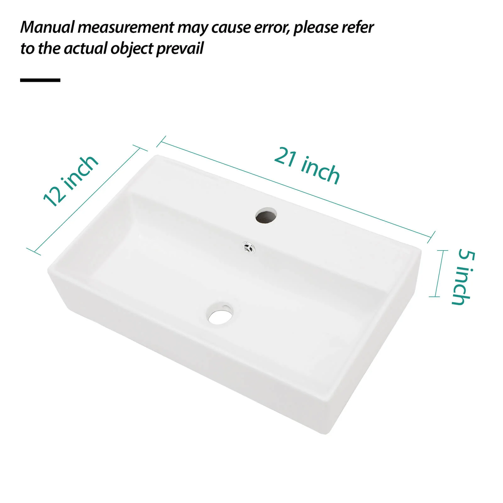 21" x 12" Wall-Mounted Rectangular Ceramic Bathroom Sink - Image 5