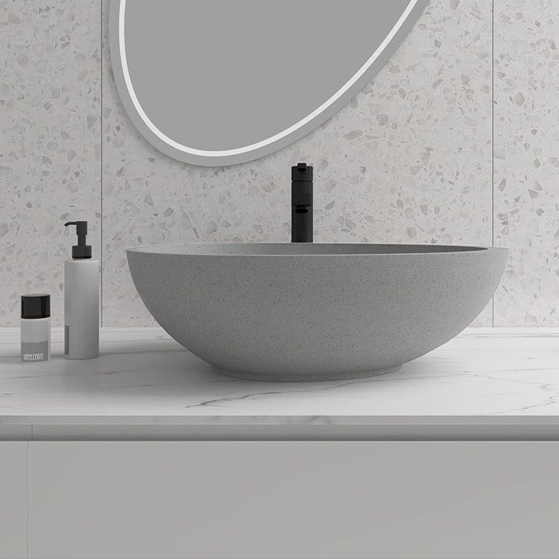 21''x15'' Modern Gray Bathroom Above Counter Sink Concrete Stone Egg Vessel - Image 3