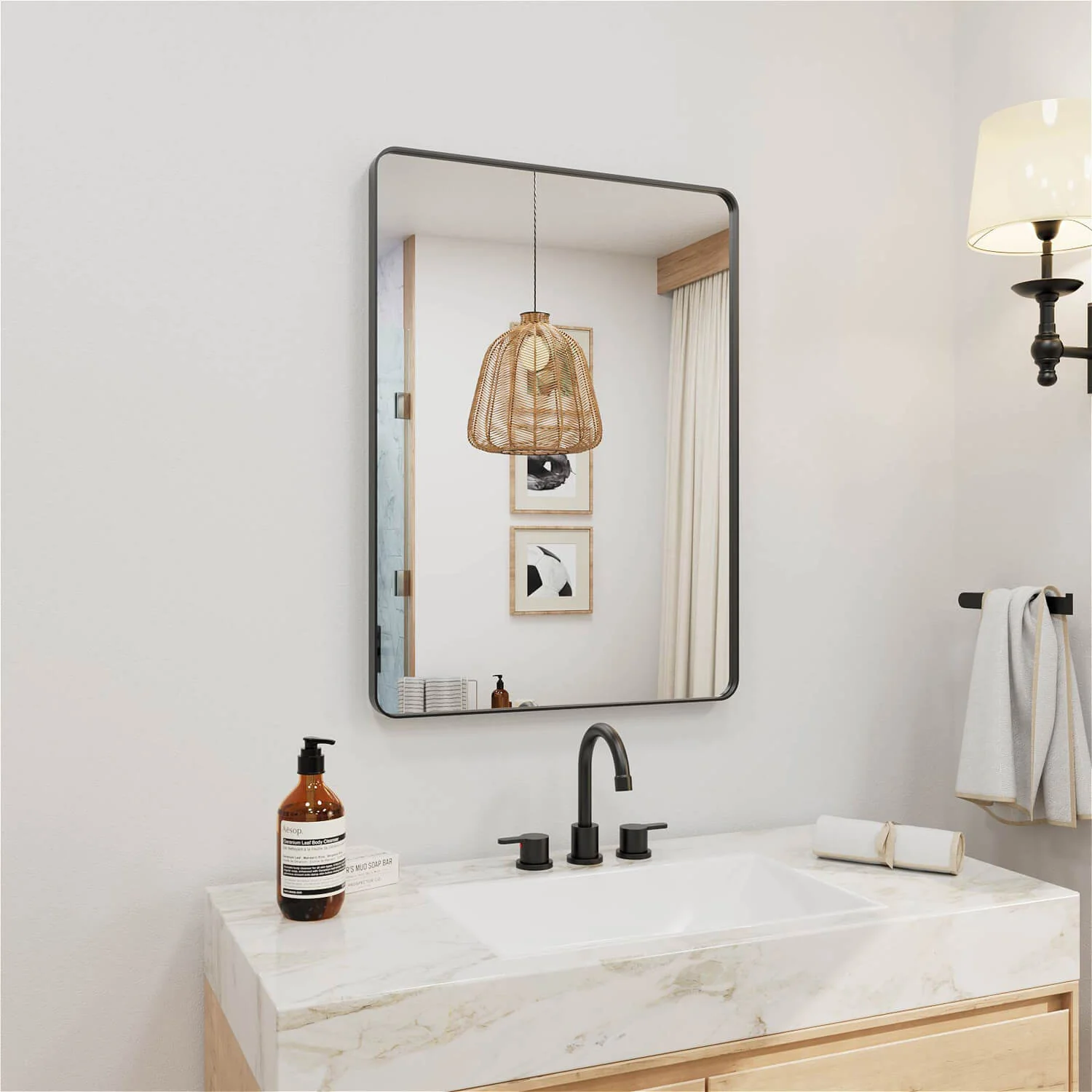 22"x30" Black Framed Bathroom Mirror With Shatterproof Tempered Glass - Image 2