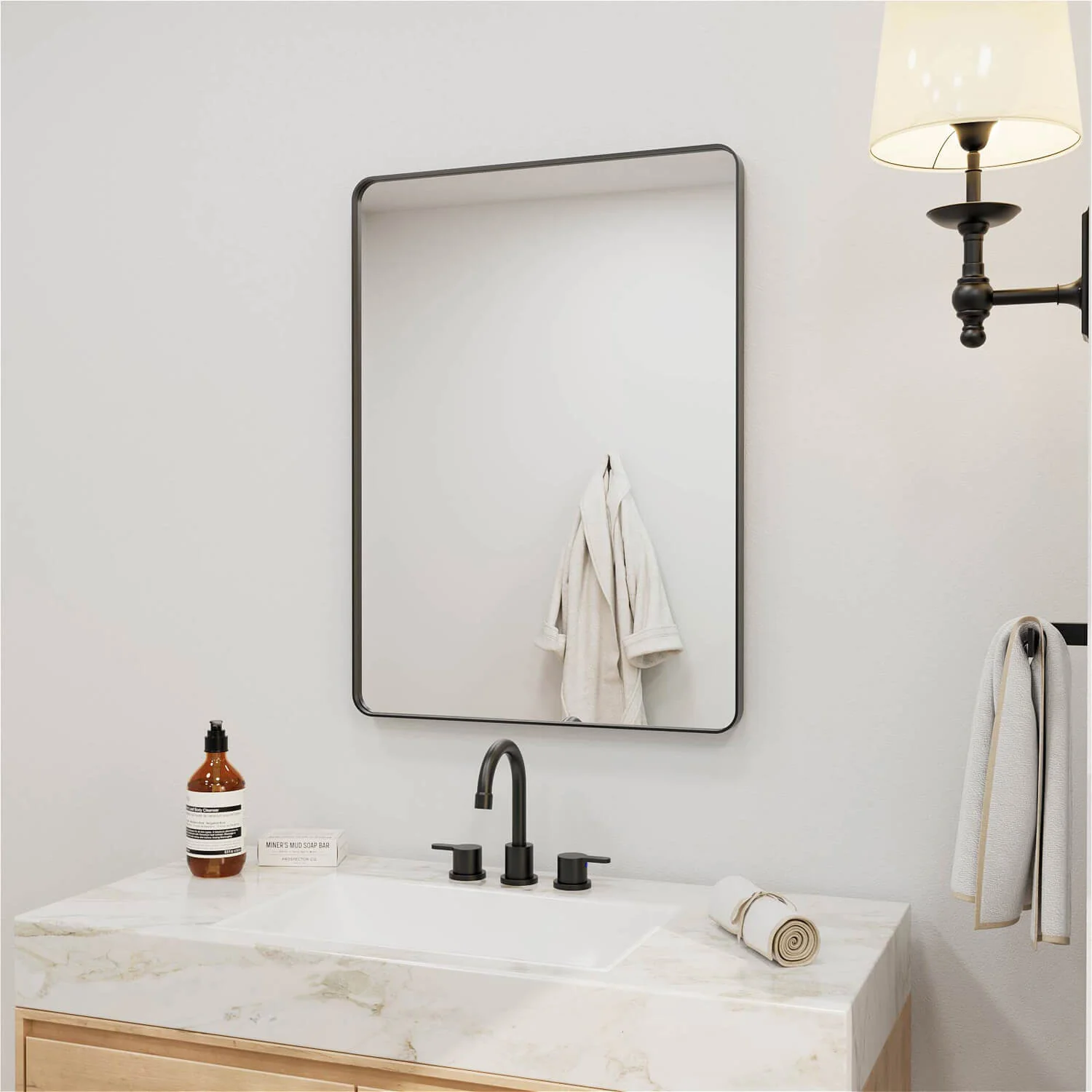 22"x30" Black Framed Bathroom Mirror With Shatterproof Tempered Glass - Image 3