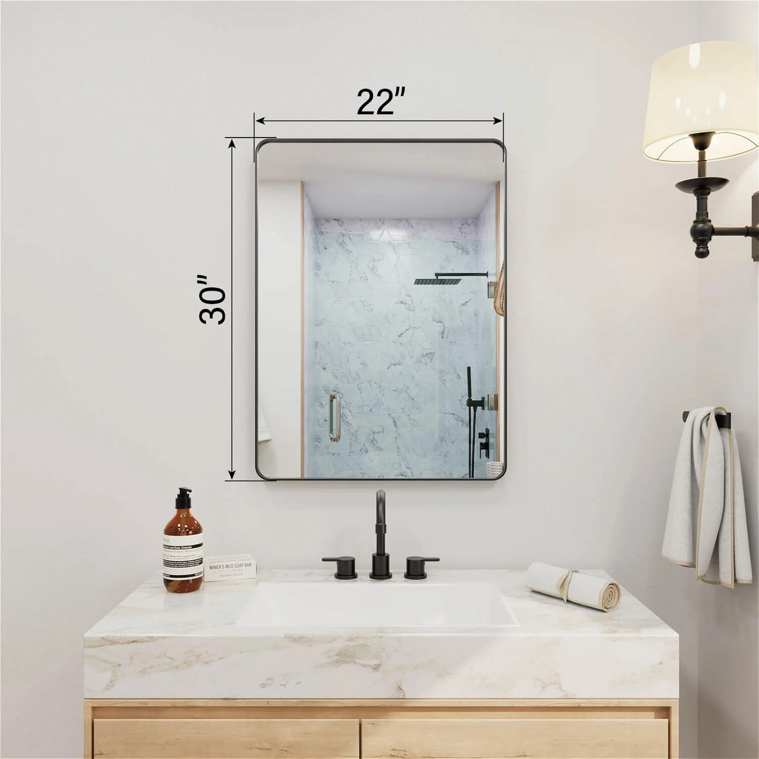 22"x30" Black Framed Bathroom Mirror With Shatterproof Tempered Glass - Image 4
