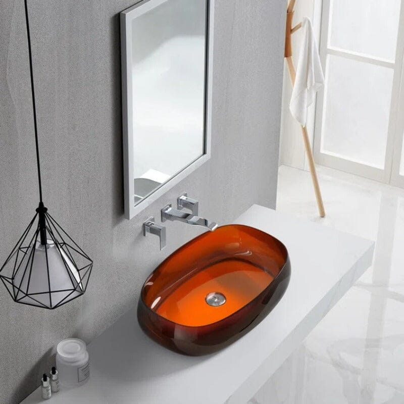 23''×15'' Bathroom Sink Transparent Brown Stone Resin Oval Vessel - Image 3