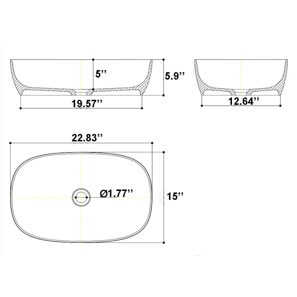23''x15'' Bathroom Sink Art Translucent Stone Resin Oval Vessel with Drainpipe - Image 9