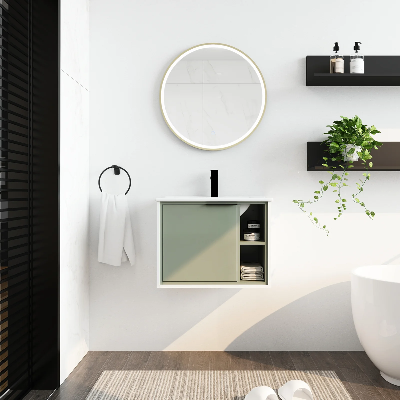 24'' Floating Wall-Mounted Bathroom Vanity with Ceramics Sink and Soft-Close Cabinet Door