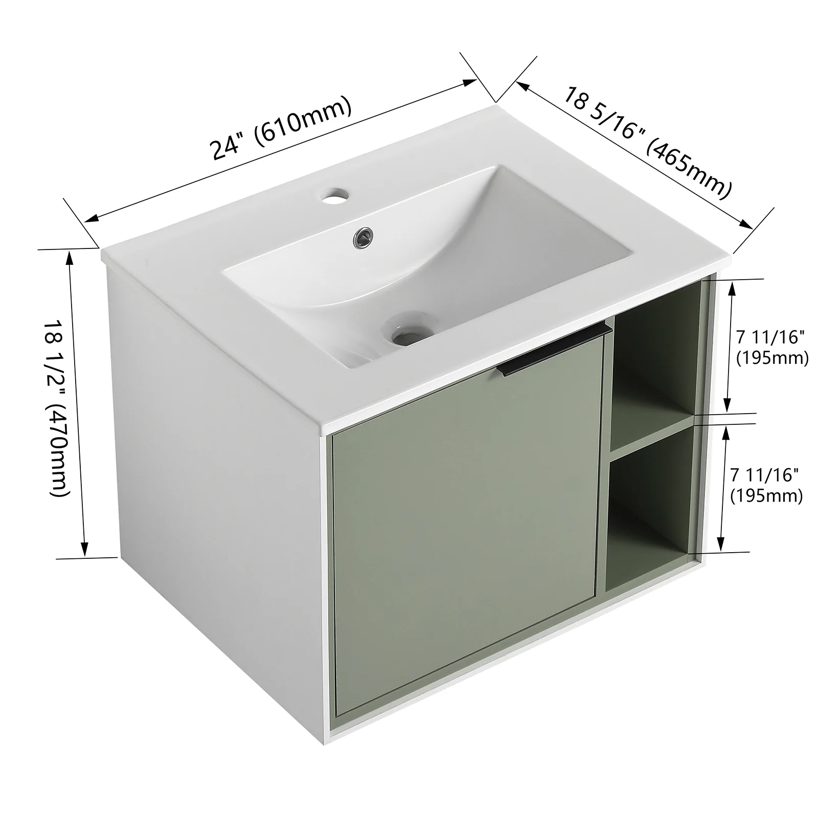 24'' Floating Wall-Mounted Bathroom Vanity with Ceramics Sink and Soft-Close Cabinet Door - Image 10