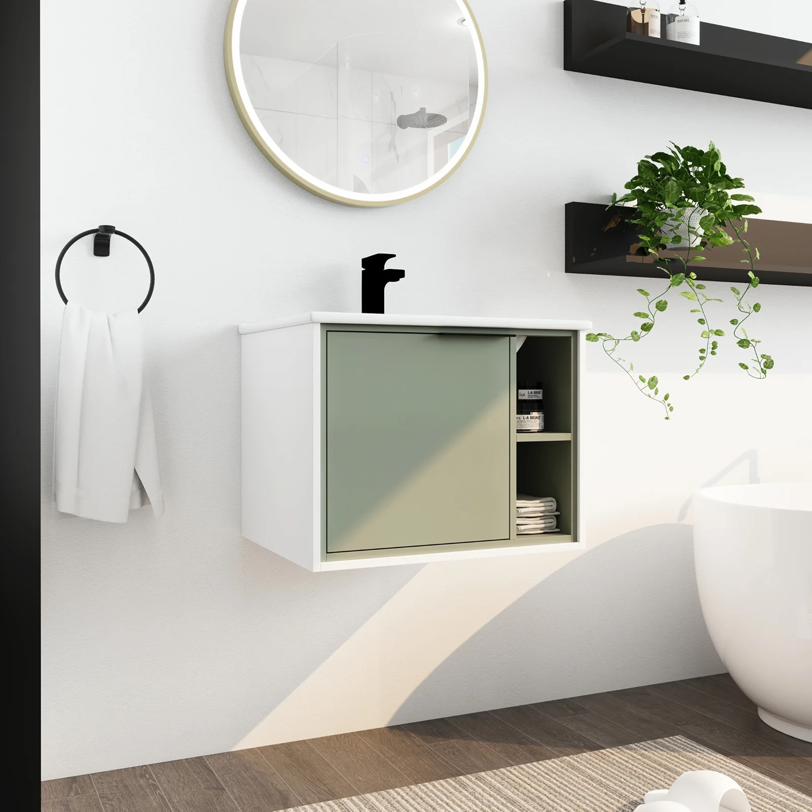 24'' Floating Wall-Mounted Bathroom Vanity with Ceramics Sink and Soft-Close Cabinet Door - Image 2