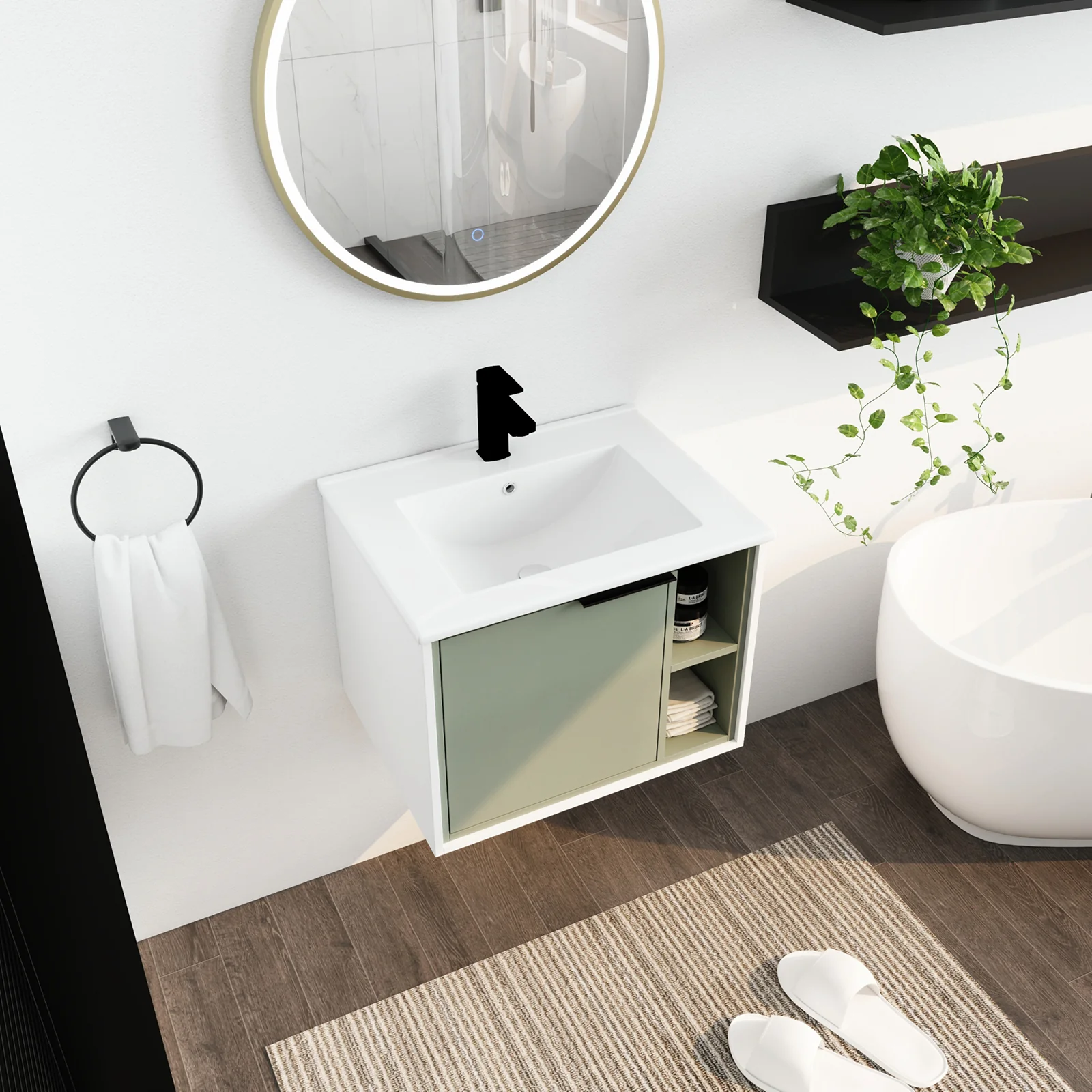 24'' Floating Wall-Mounted Bathroom Vanity with Ceramics Sink and Soft-Close Cabinet Door - Image 3