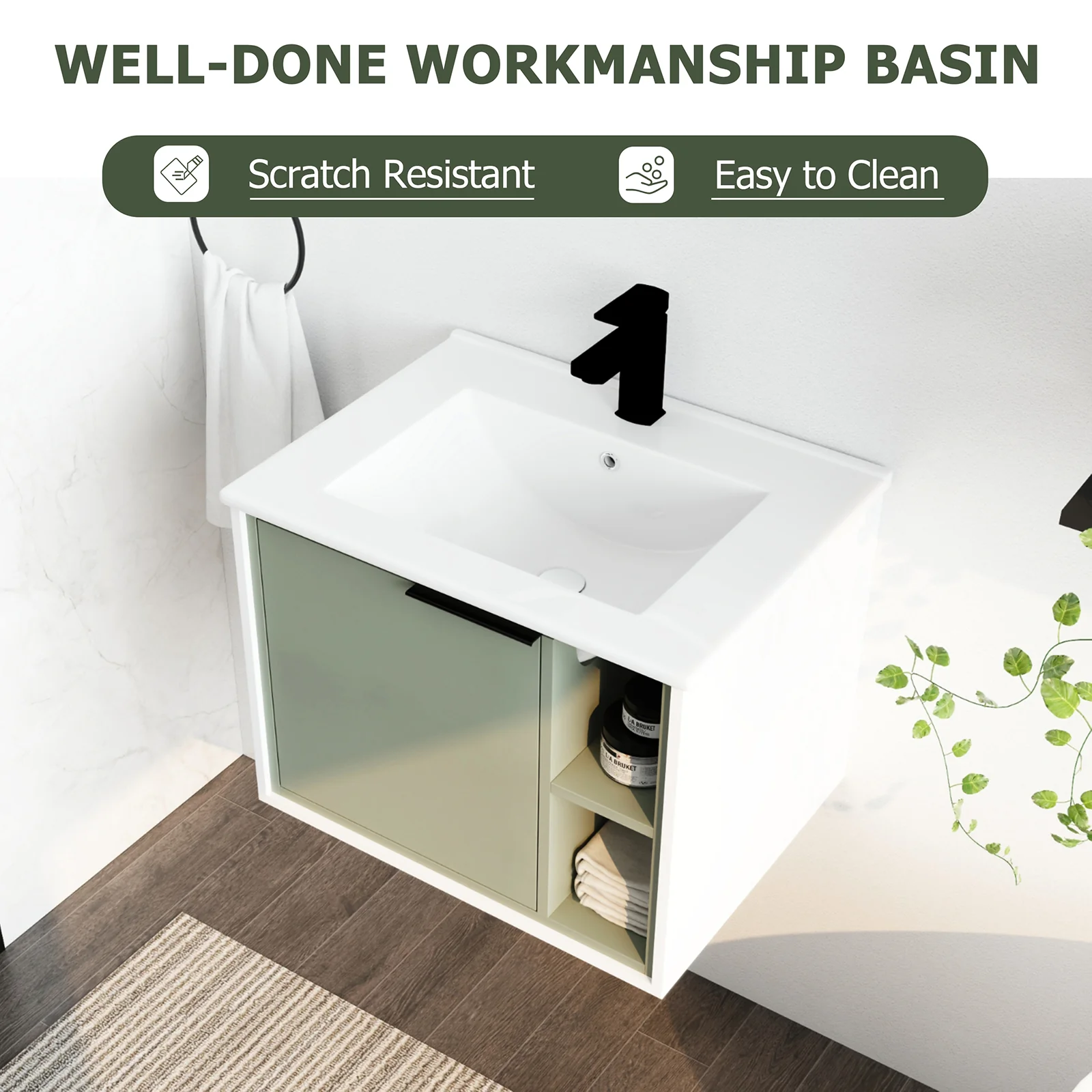 24'' Floating Wall-Mounted Bathroom Vanity with Ceramics Sink and Soft-Close Cabinet Door - Image 4