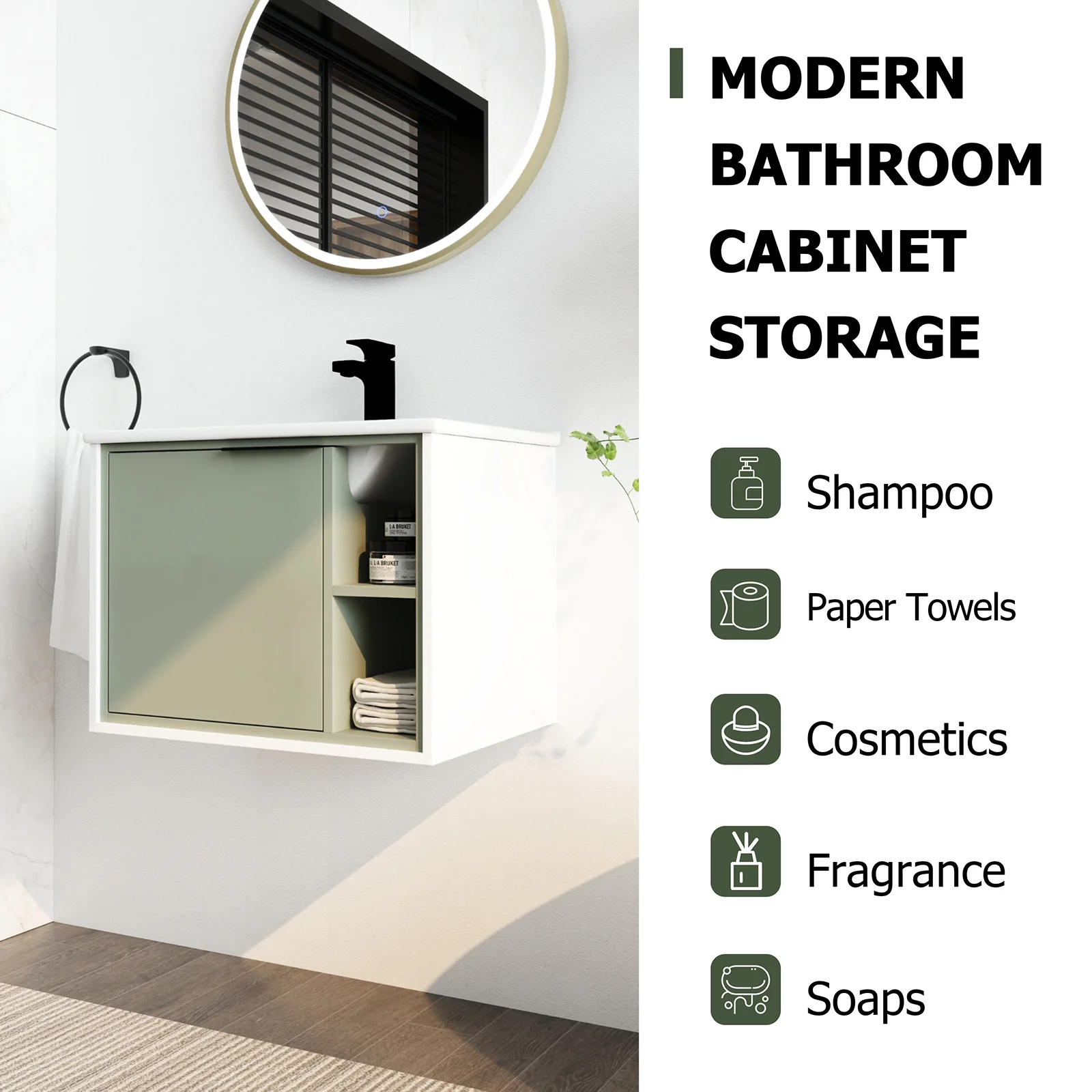 24'' Floating Wall-Mounted Bathroom Vanity with Ceramics Sink and Soft-Close Cabinet Door - Image 5