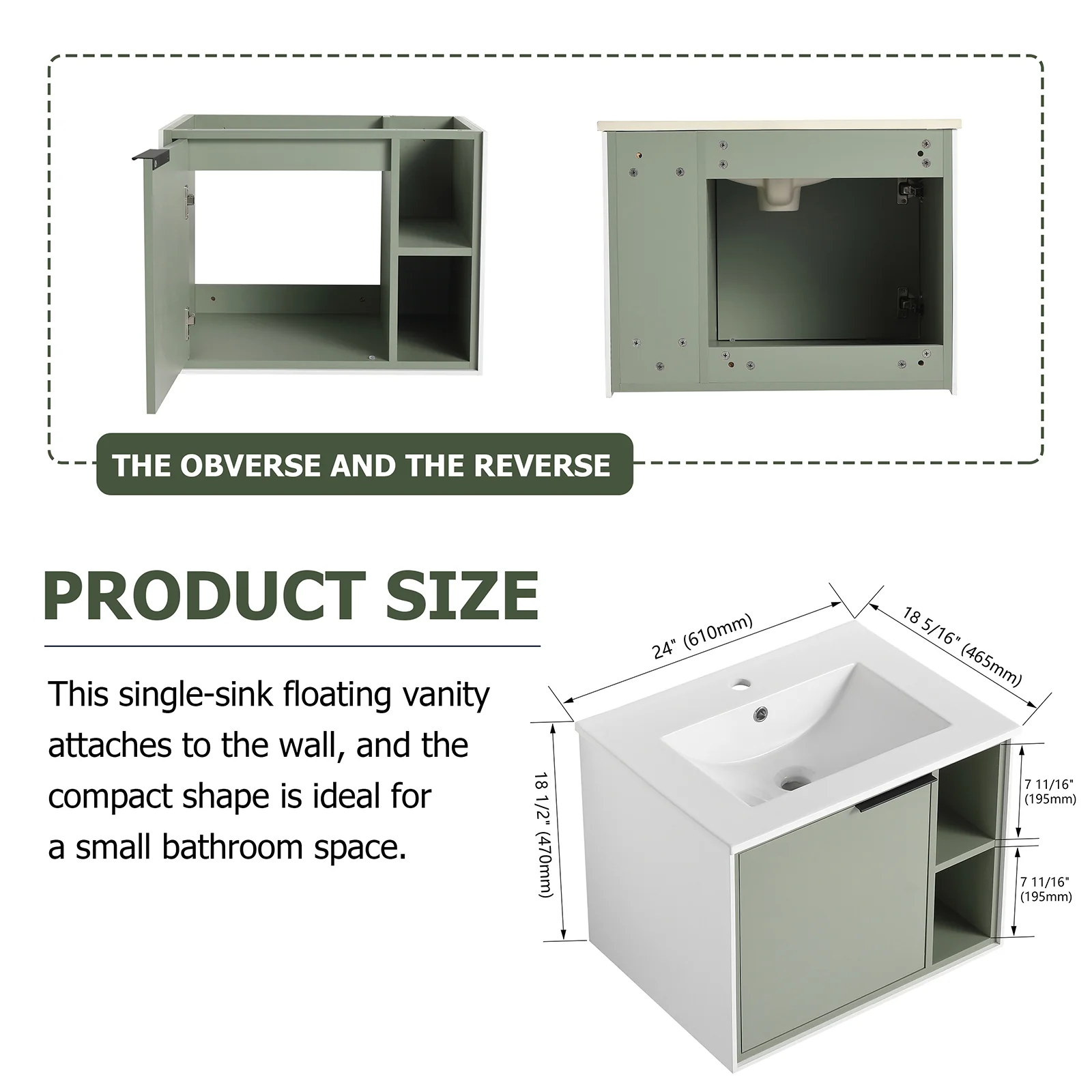 24'' Floating Wall-Mounted Bathroom Vanity with Ceramics Sink and Soft-Close Cabinet Door - Image 6
