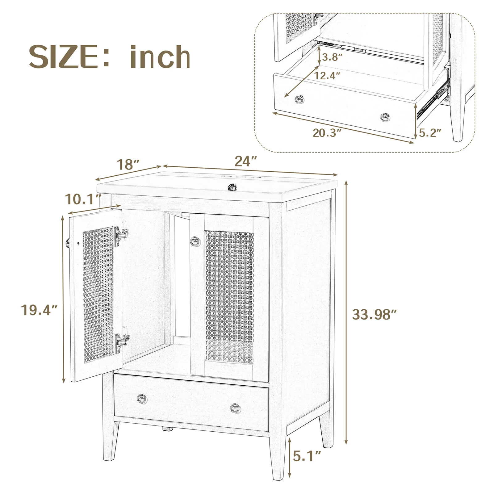24" Bathroom Vanity with Woven Lattice Doors - Image 16
