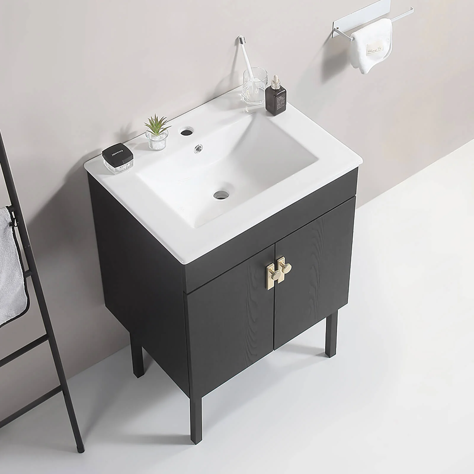 24" Black Freestanding Bathroom Vanity with Metal Legs - Image 2