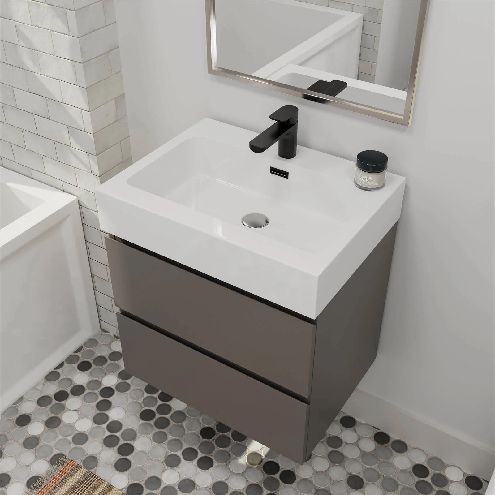 24" Gray Modern Floating Vanity with 2 Drawers - Image 4