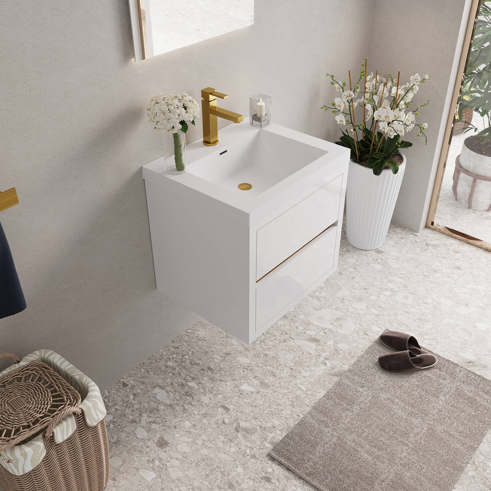 24" Modern Floating Single-Sink Vanity with Gold Accents - Image 2