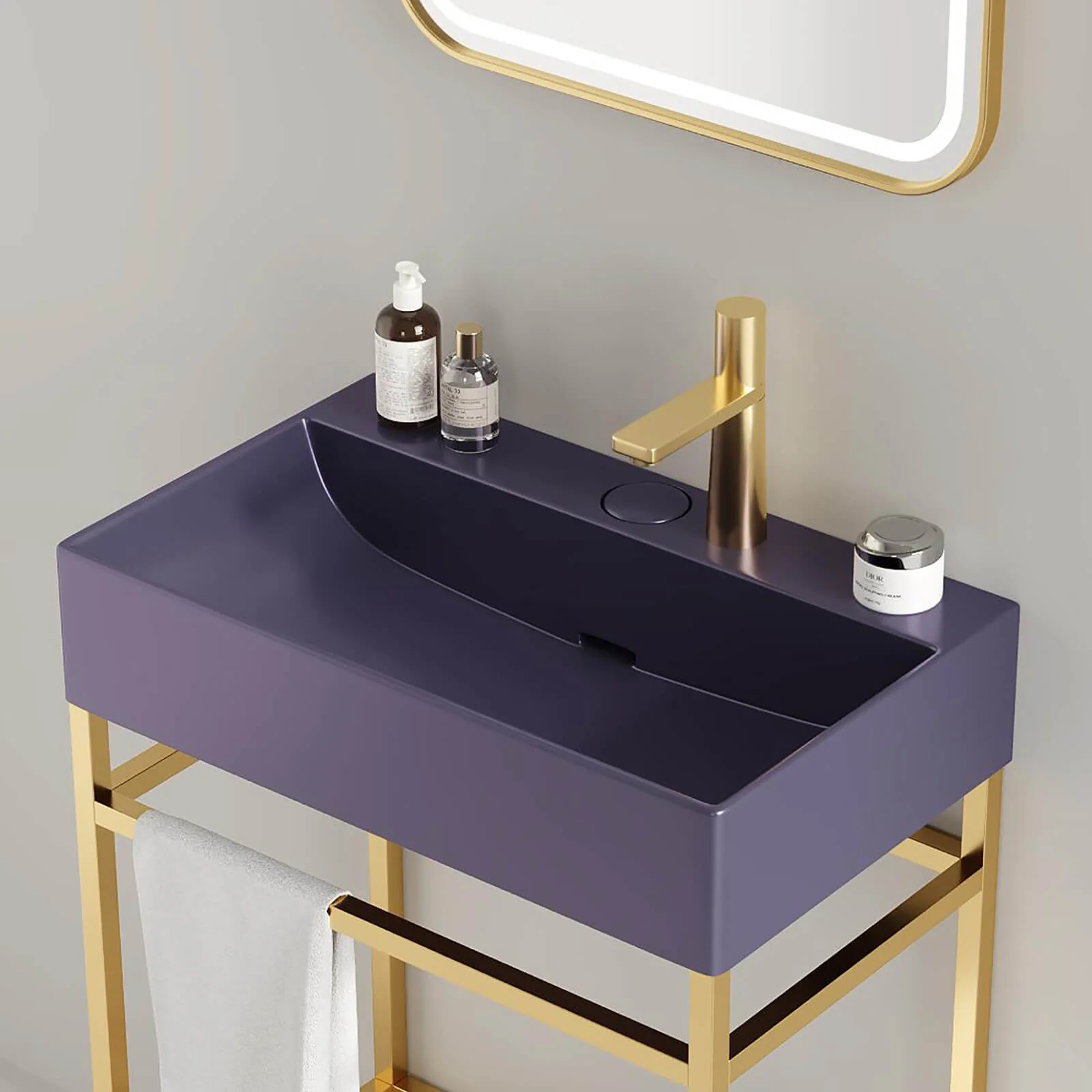 24" Purple Console Bathroom Sink with Gold Metal Legs - Image 2