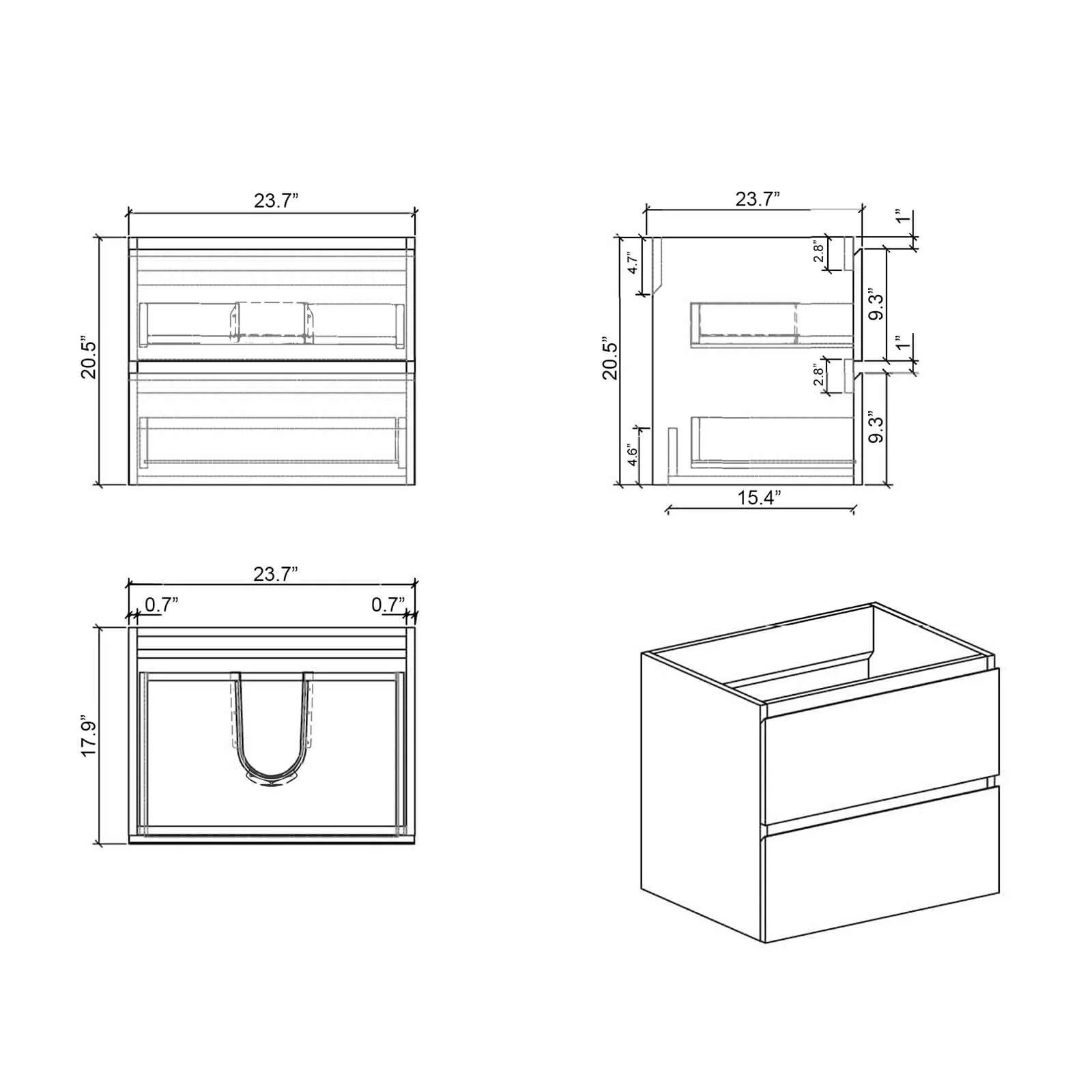 24" Walnut Floating Bathroom Vanity Base Only - Image 7