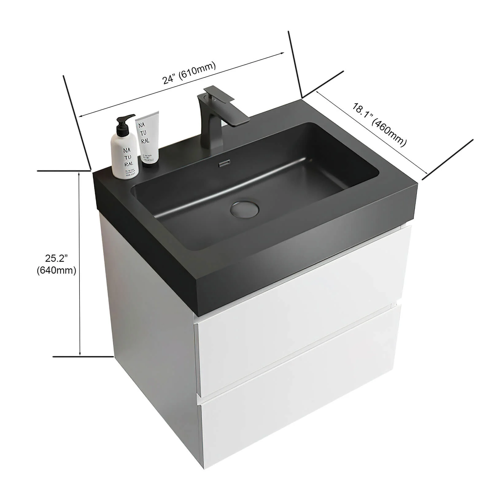 24" White Floating Vanity with Black Sink - Image 7