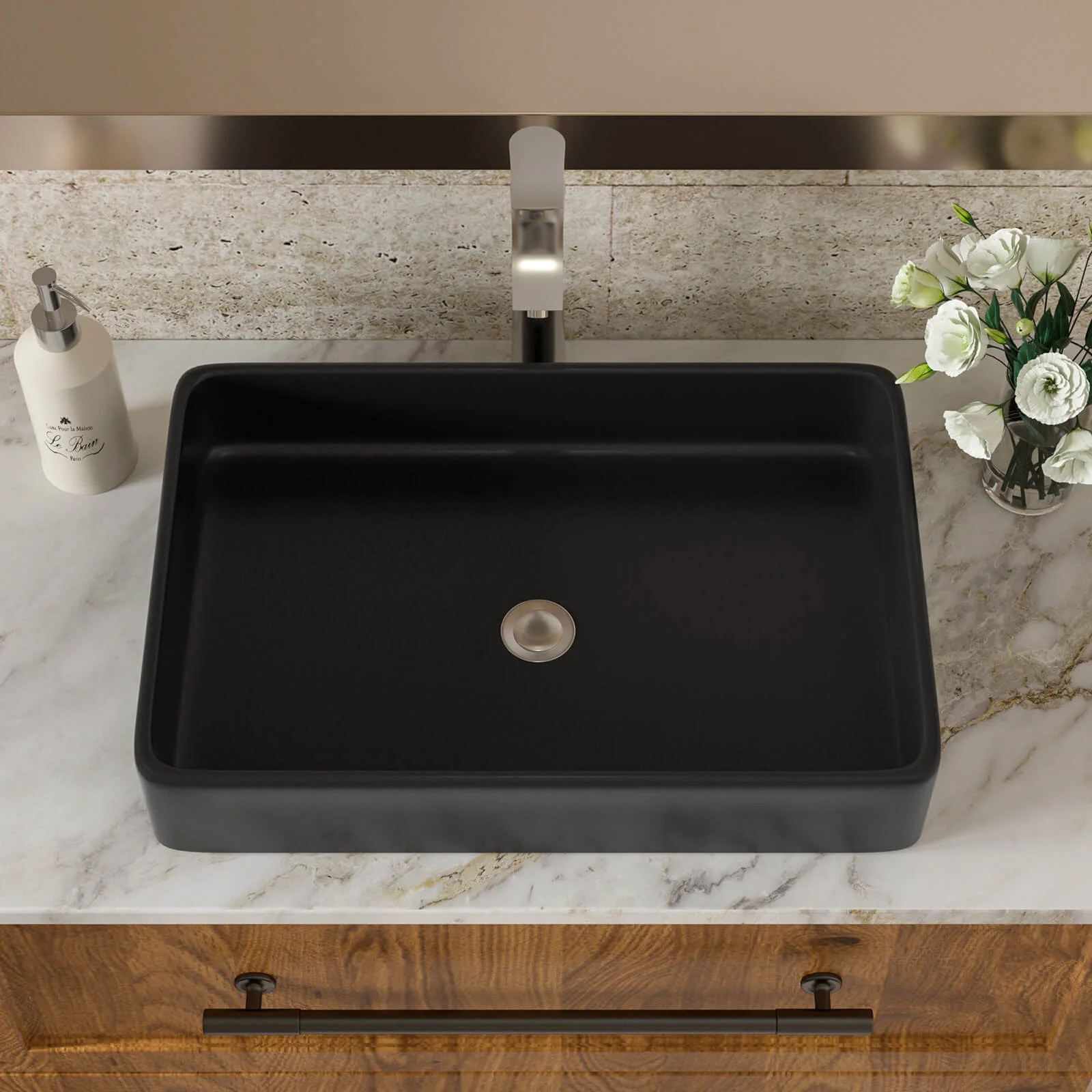 24" x 16" Black Ceramic Above-Counter Bathroom Sink - Image 2