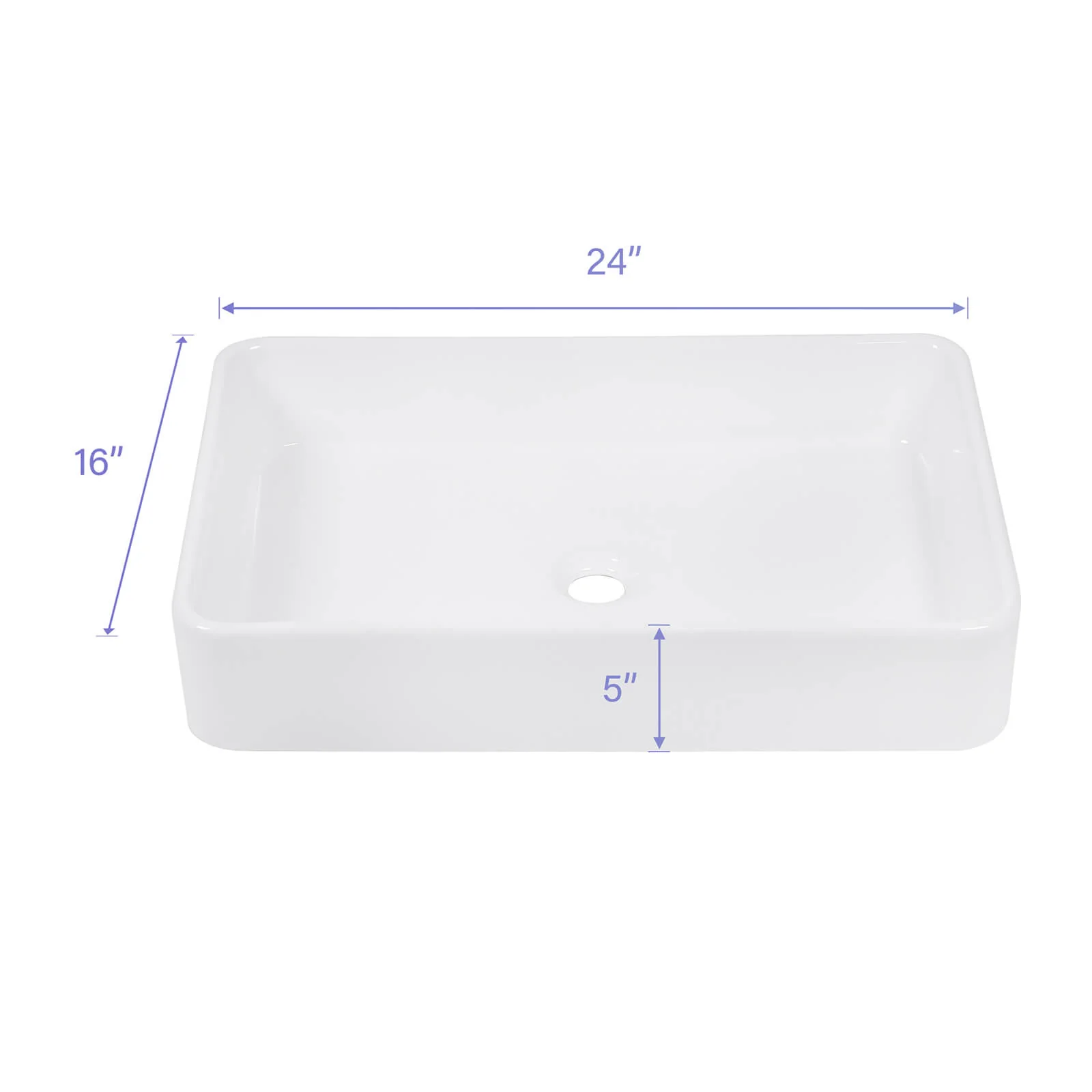 24" x 16" White Ceramic Above-Counter Bathroom Sink - Image 7