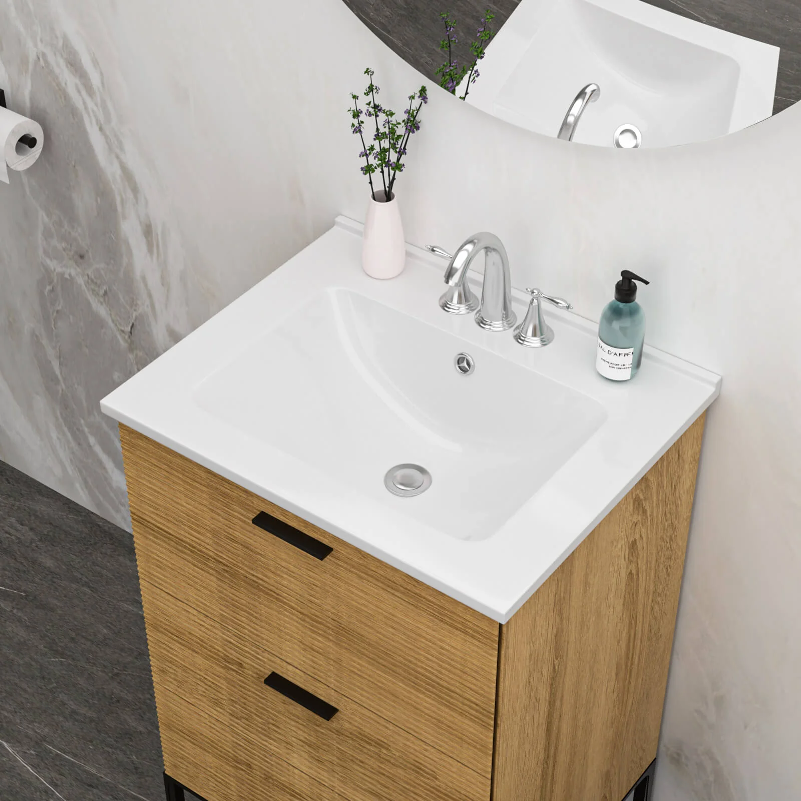 24" x 19" Three Hole Integrated Bathroom Sink
