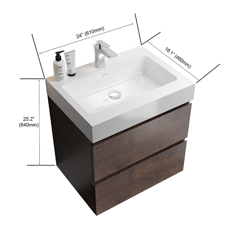 24" Bathroom Vanity with Sink Wall-Mounted Floating One-Piece Sink Cabinet - Image 21