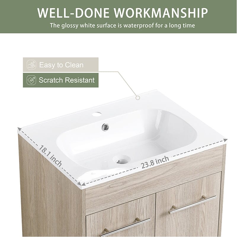 24-inch Freestanding Soft-Close Bathroom Vanity Cabinet with Sink - Image 6