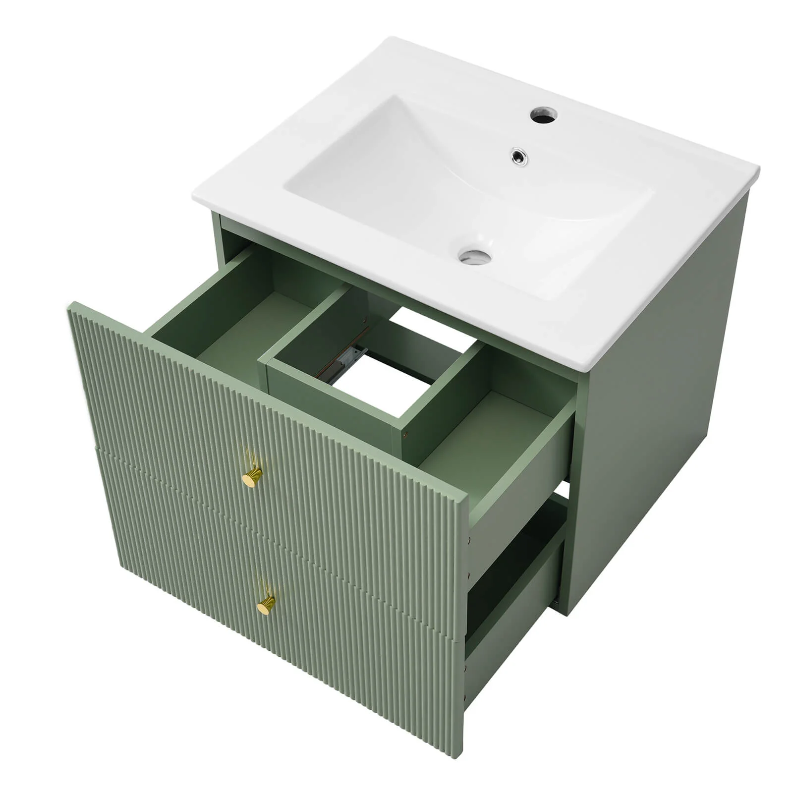 24" Green Wall-Mounted Vanity with Single-Hole Ceramic Sink - Image 15