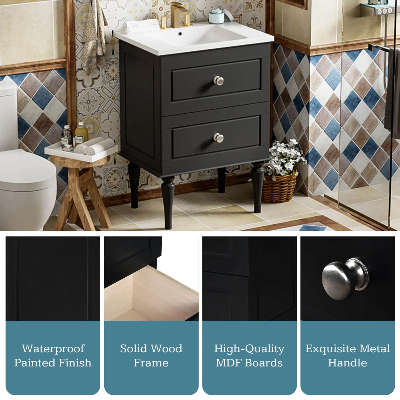 24" Shaker Solid Wood Bathroom Vanity - Image 5