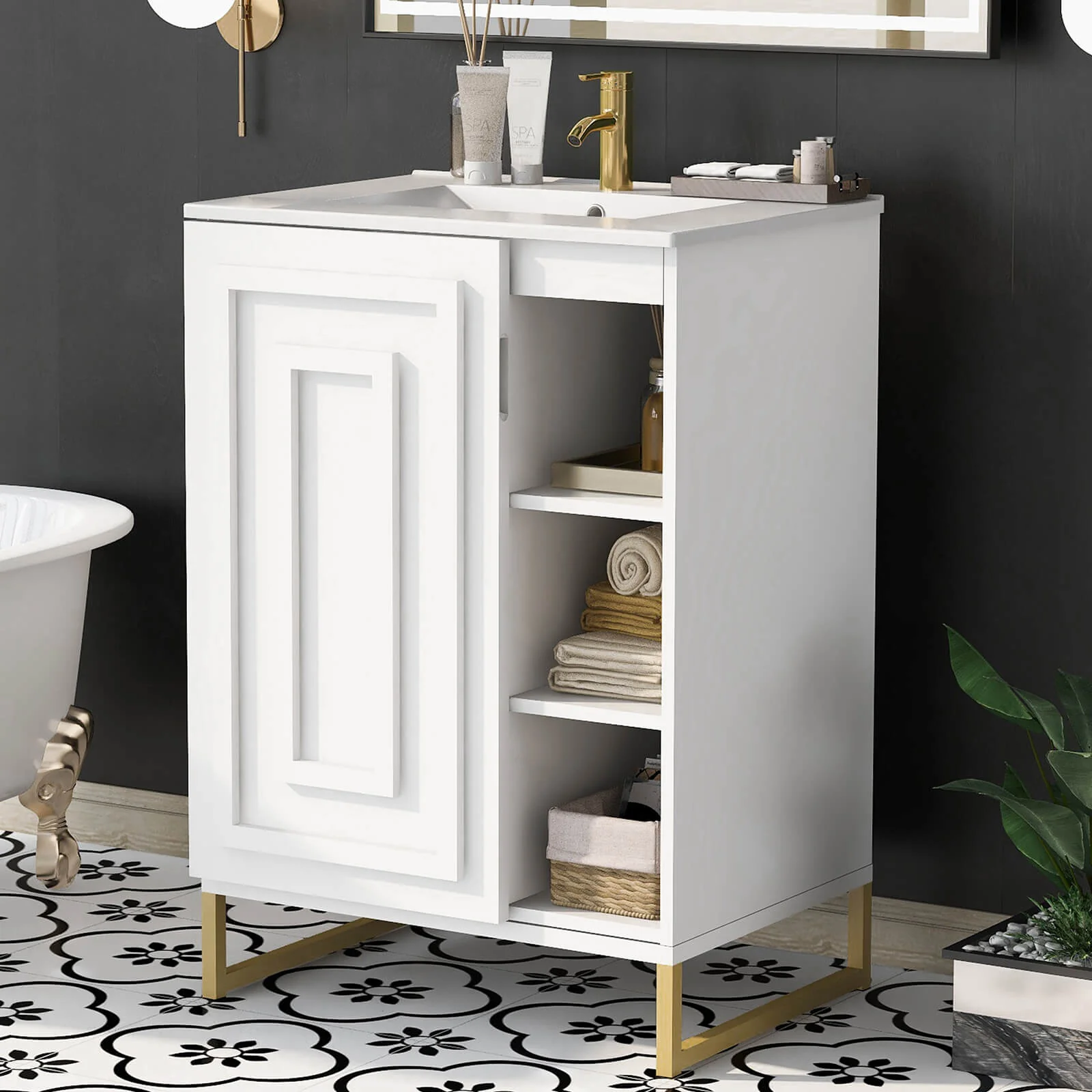 24" Shaker-Style Bathroom Vanity with Open Storage - Image 3