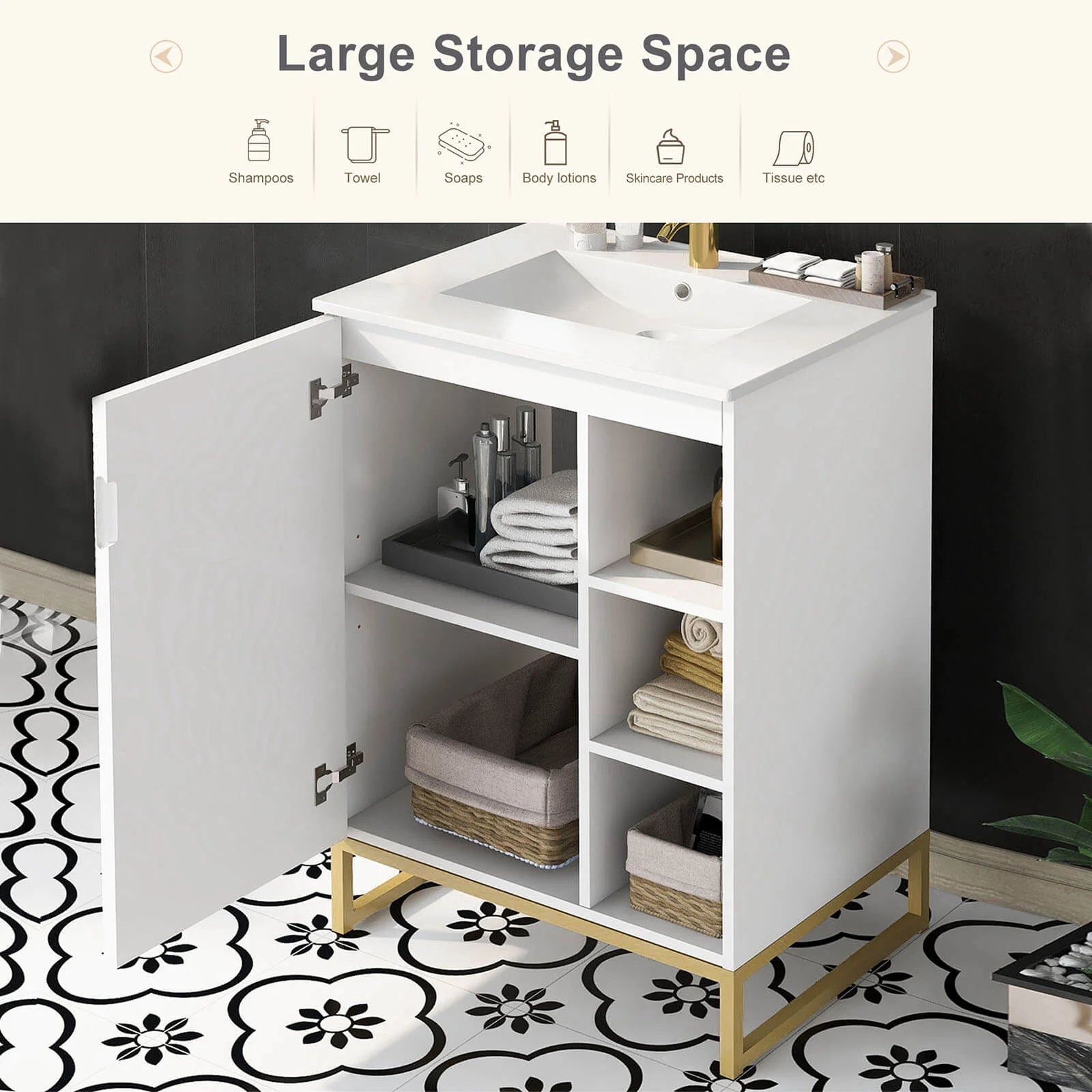 24" Shaker-Style Bathroom Vanity with Open Storage - Image 4