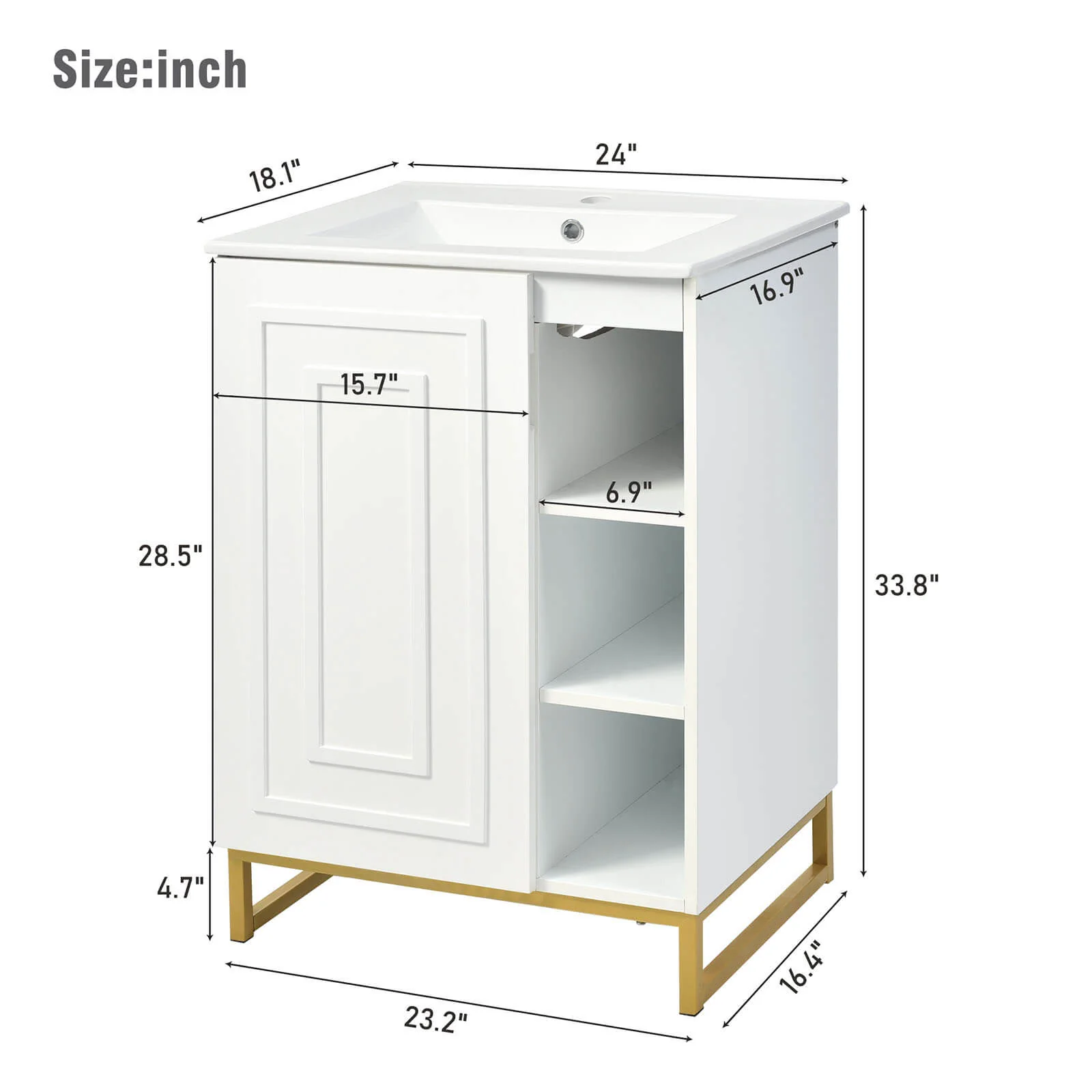 24" Shaker-Style Bathroom Vanity with Open Storage - Image 8