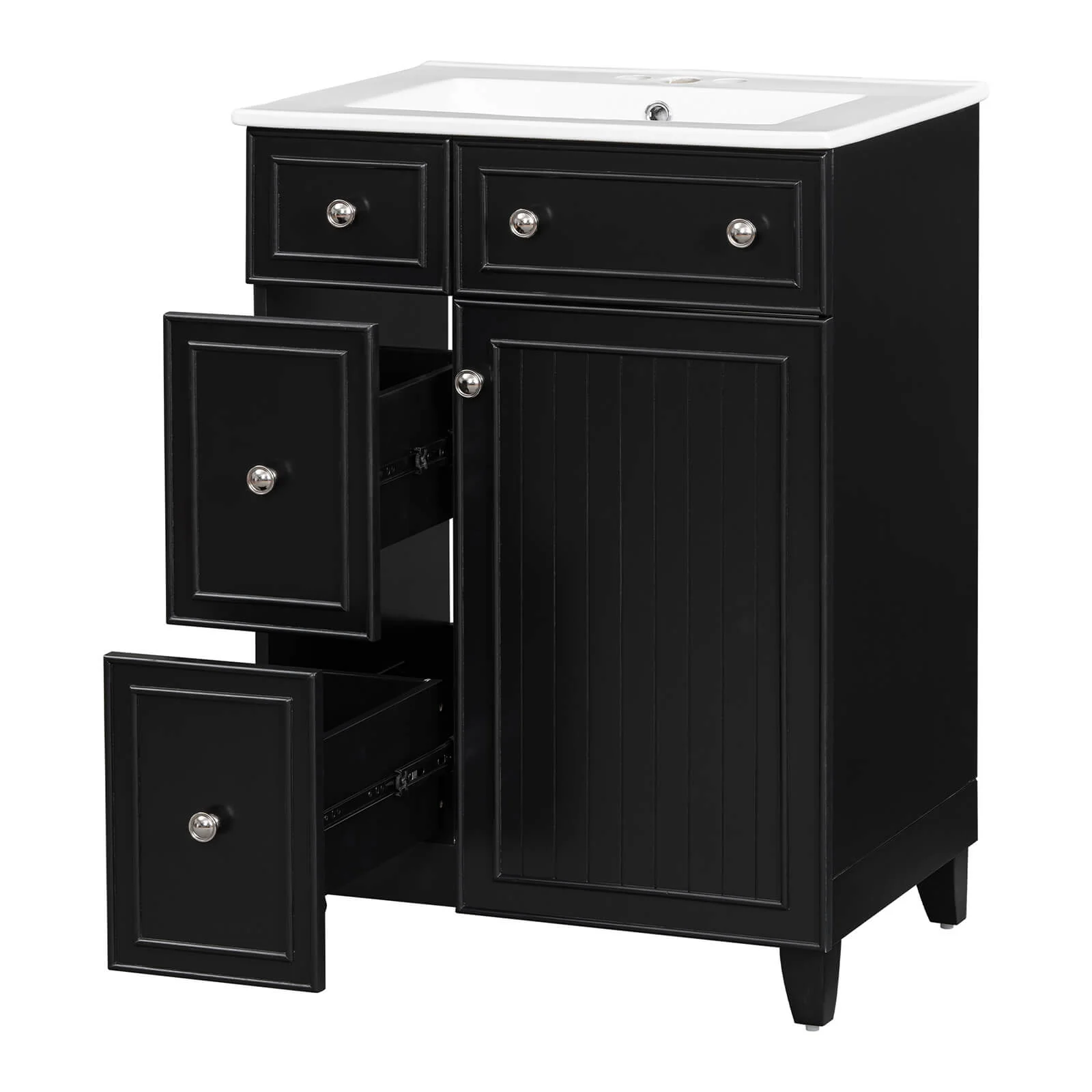 24" Small Black Bathroom Vanity with 2 Drawers - Image 16