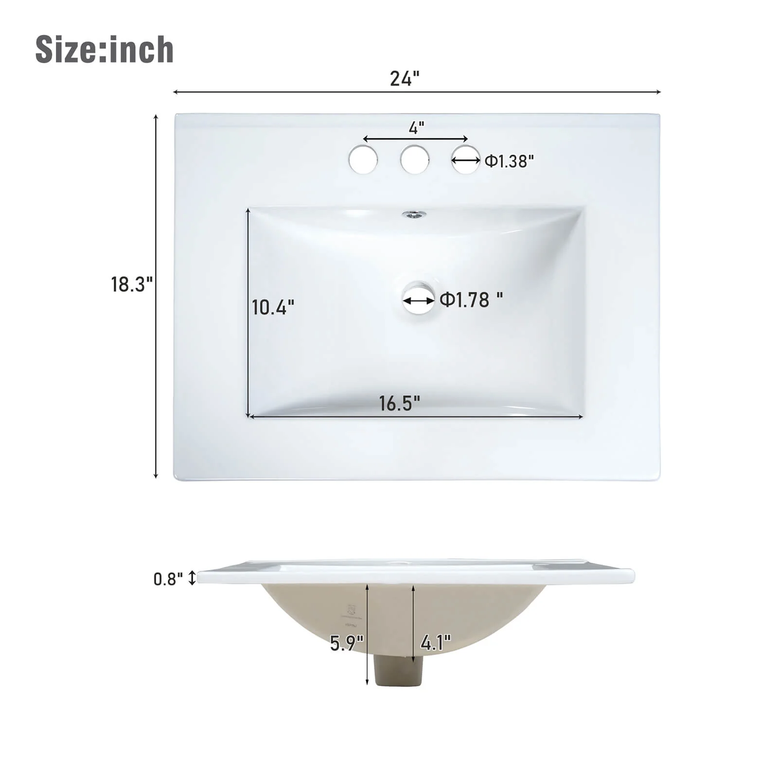 24" Small Size Light Gray-Green Freestanding Bathroom Vanity with Gold Hardware and Ceramic Sink - Image 10