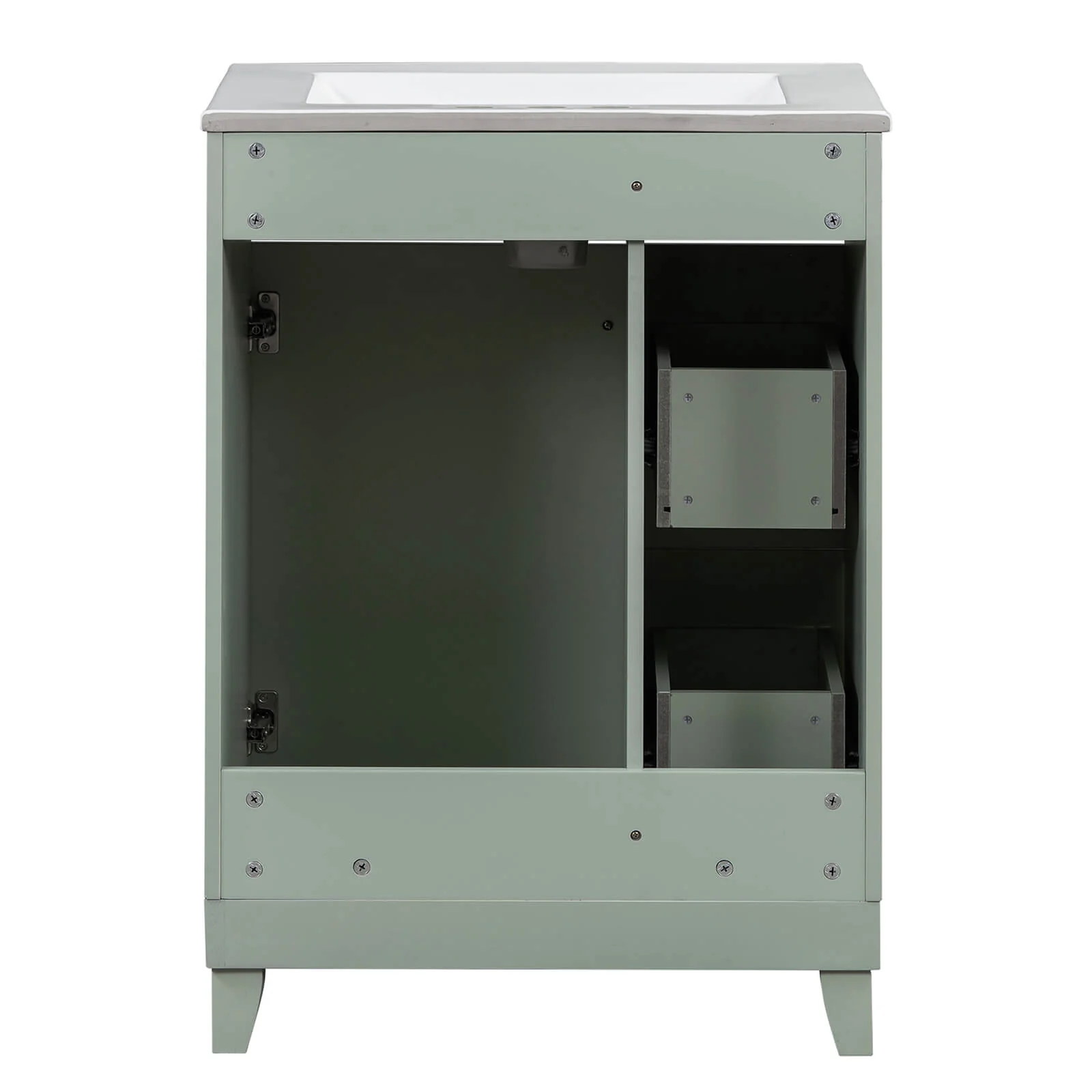 24" Small Size Light Gray-Green Freestanding Bathroom Vanity with Gold Hardware and Ceramic Sink - Image 16