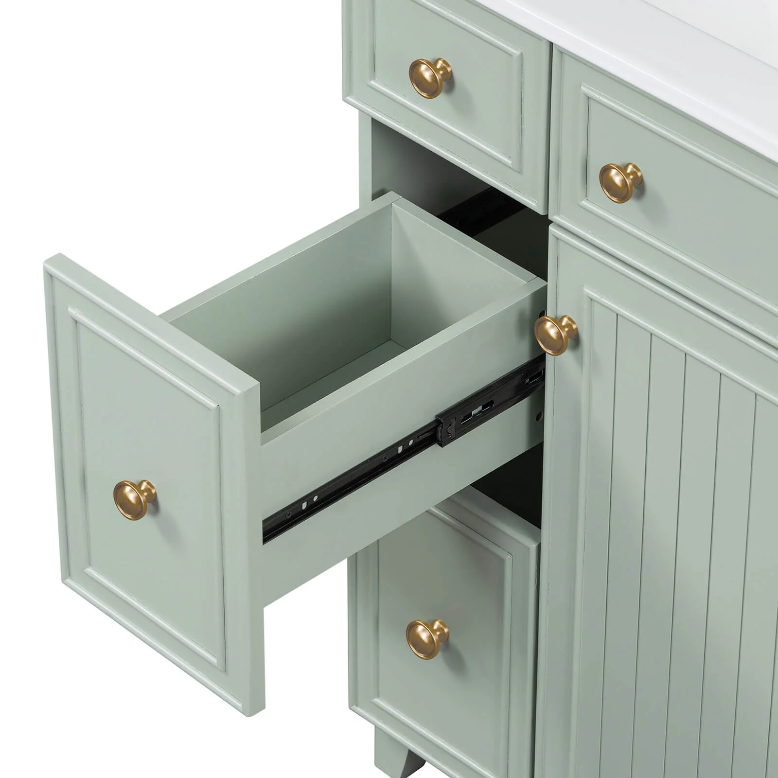 24" Small Size Light Gray-Green Freestanding Bathroom Vanity with Gold Hardware and Ceramic Sink - Image 19