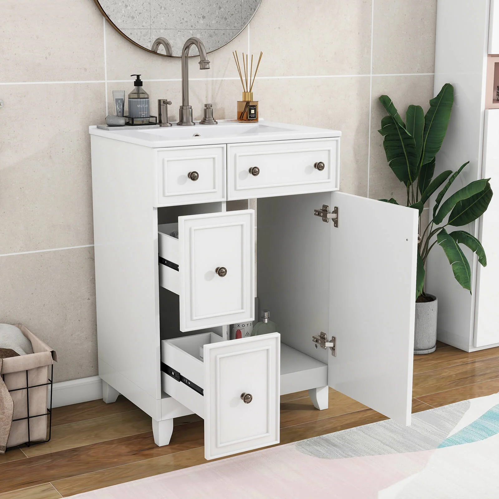 24" Small White Bathroom Vanity with 2 Drawers - Image 3