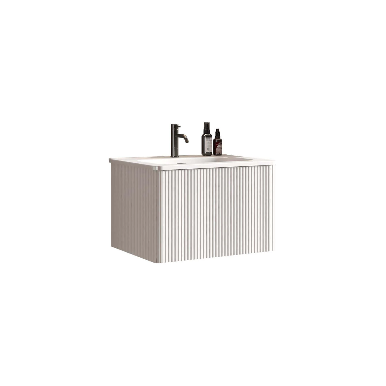 24" Striped White Bathroom Vanity with Ceramic Sink - Image 4