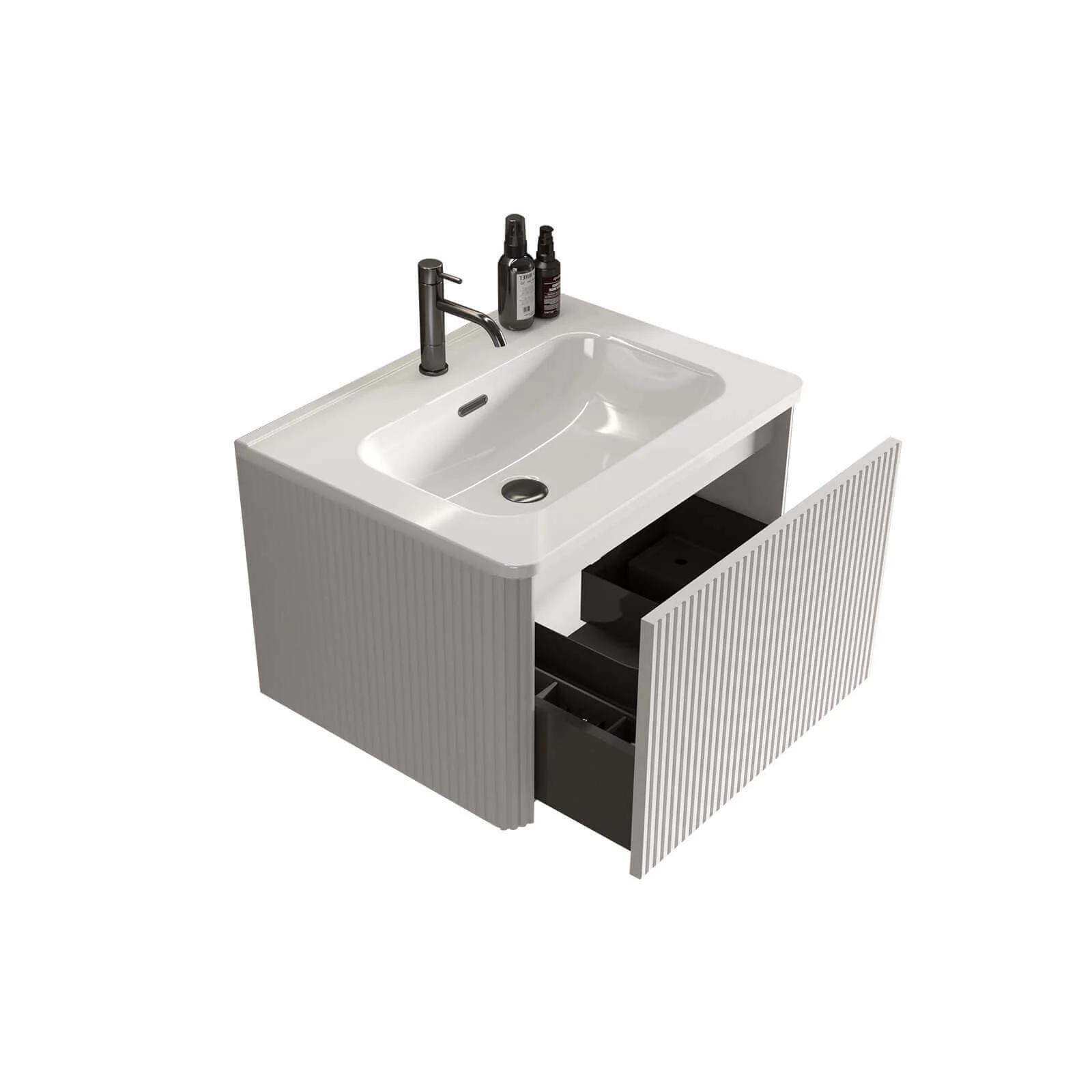 24" Striped White Bathroom Vanity with Ceramic Sink - Image 5