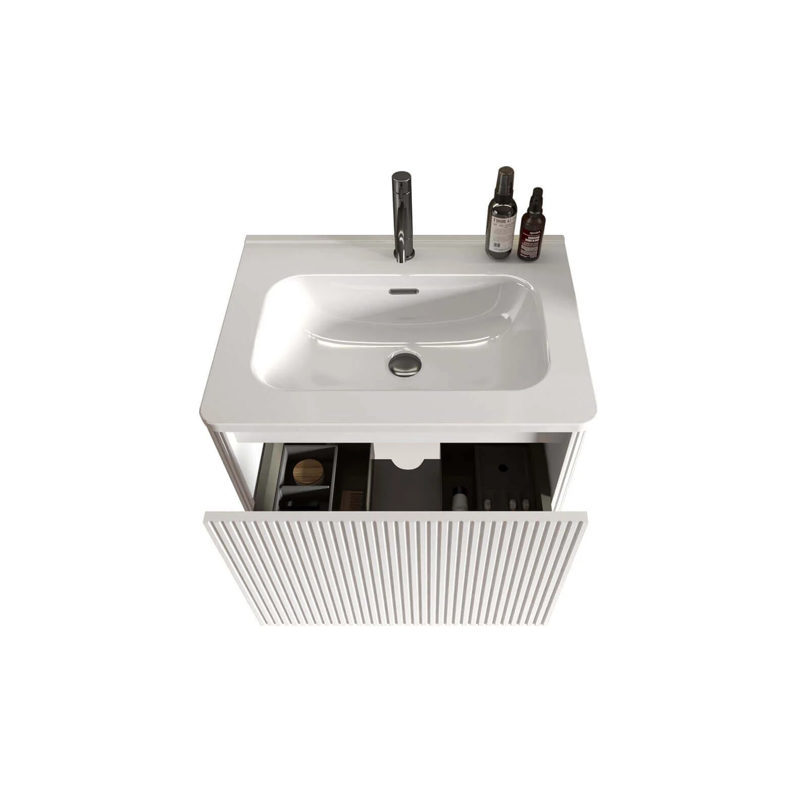 24" Striped White Bathroom Vanity with Ceramic Sink - Image 6