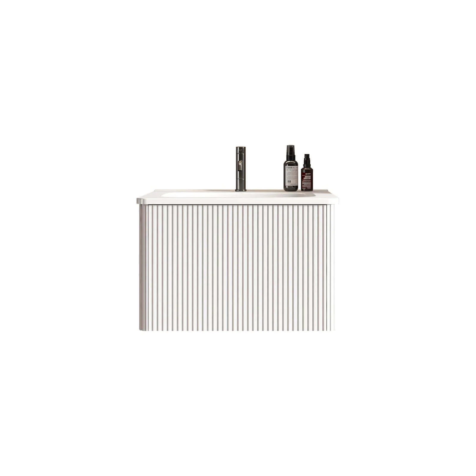 24" Striped White Bathroom Vanity with Ceramic Sink - Image 7