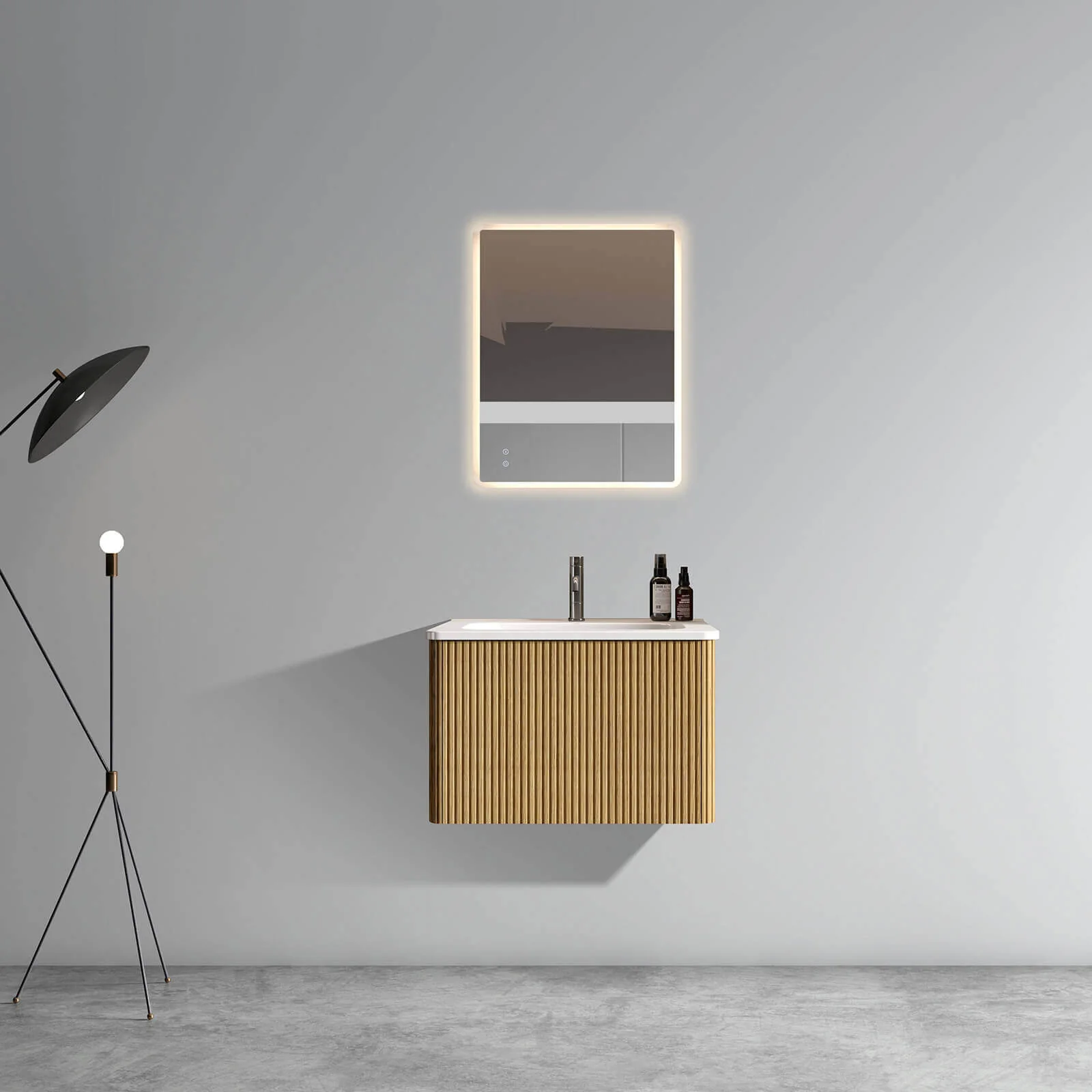 24" Striped White Oak Bathroom Vanity with Ceramic Sink - Image 3