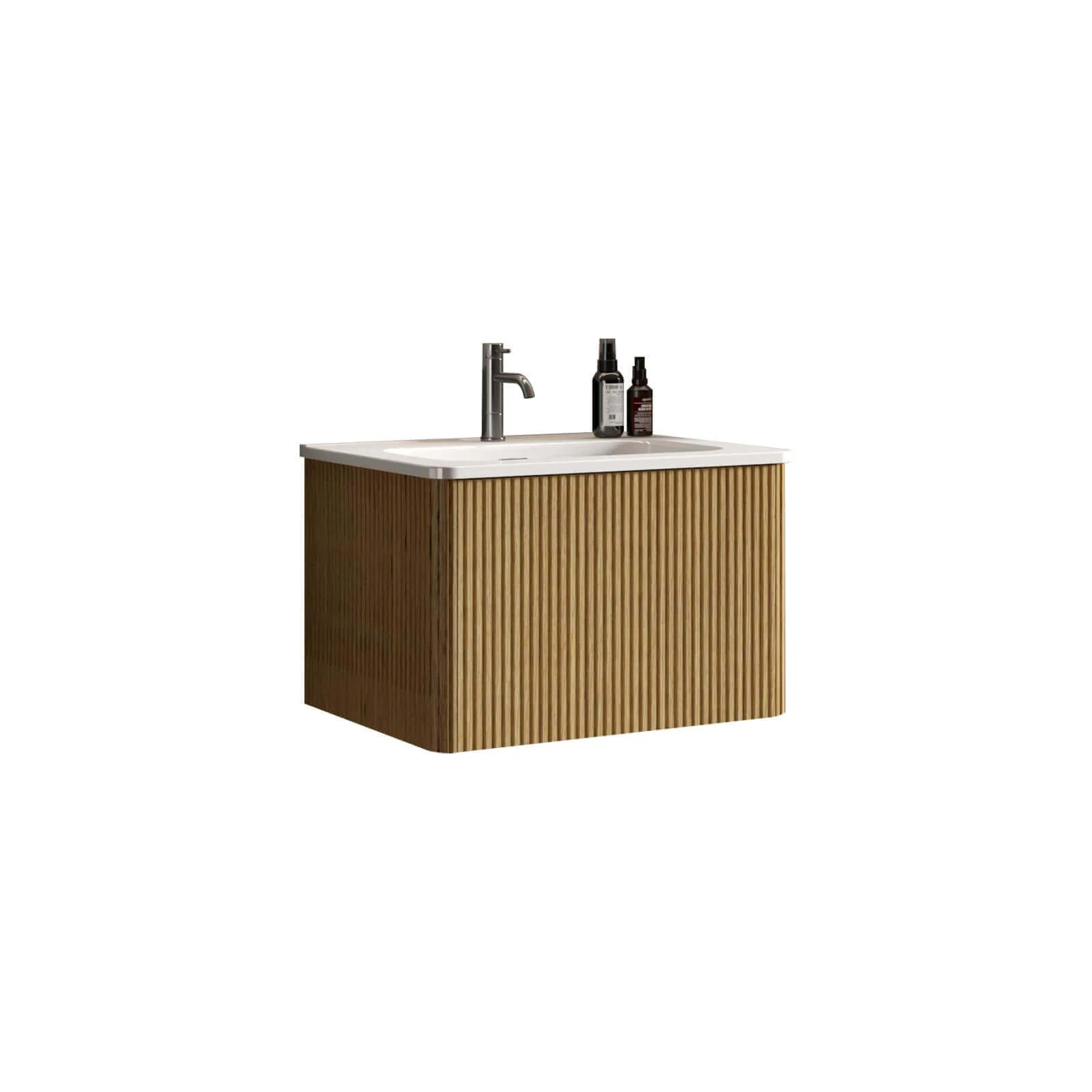 24" Striped White Oak Bathroom Vanity with Ceramic Sink - Image 6