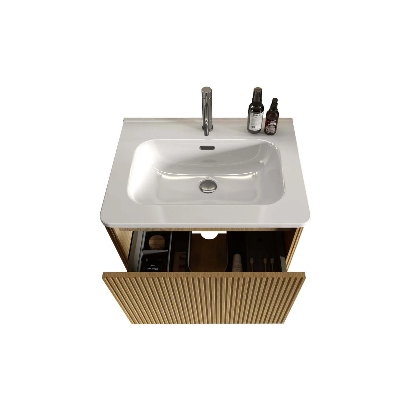 24" Striped White Oak Bathroom Vanity with Ceramic Sink - Image 8