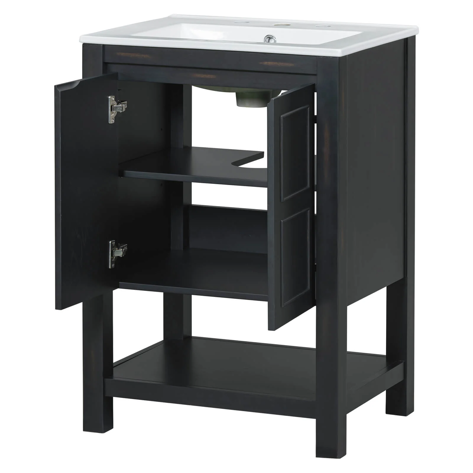 24" Traditional Freestanding Bathroom Vanity with Open Shelves - Image 11